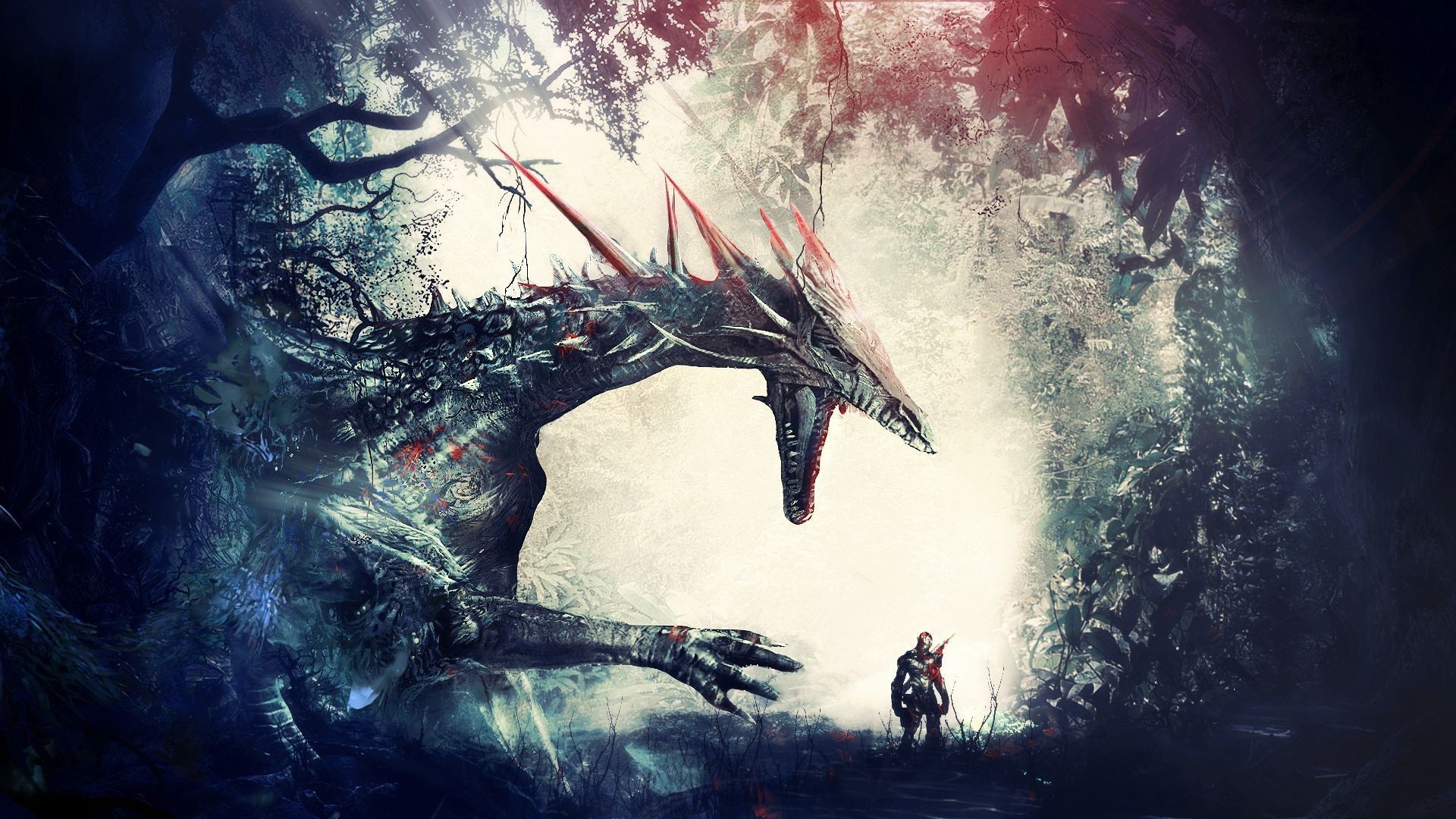 Dragon Age, Drago, Grotta, Cavaliere, Blu, 16:9 Full HD, sfondo widescreen