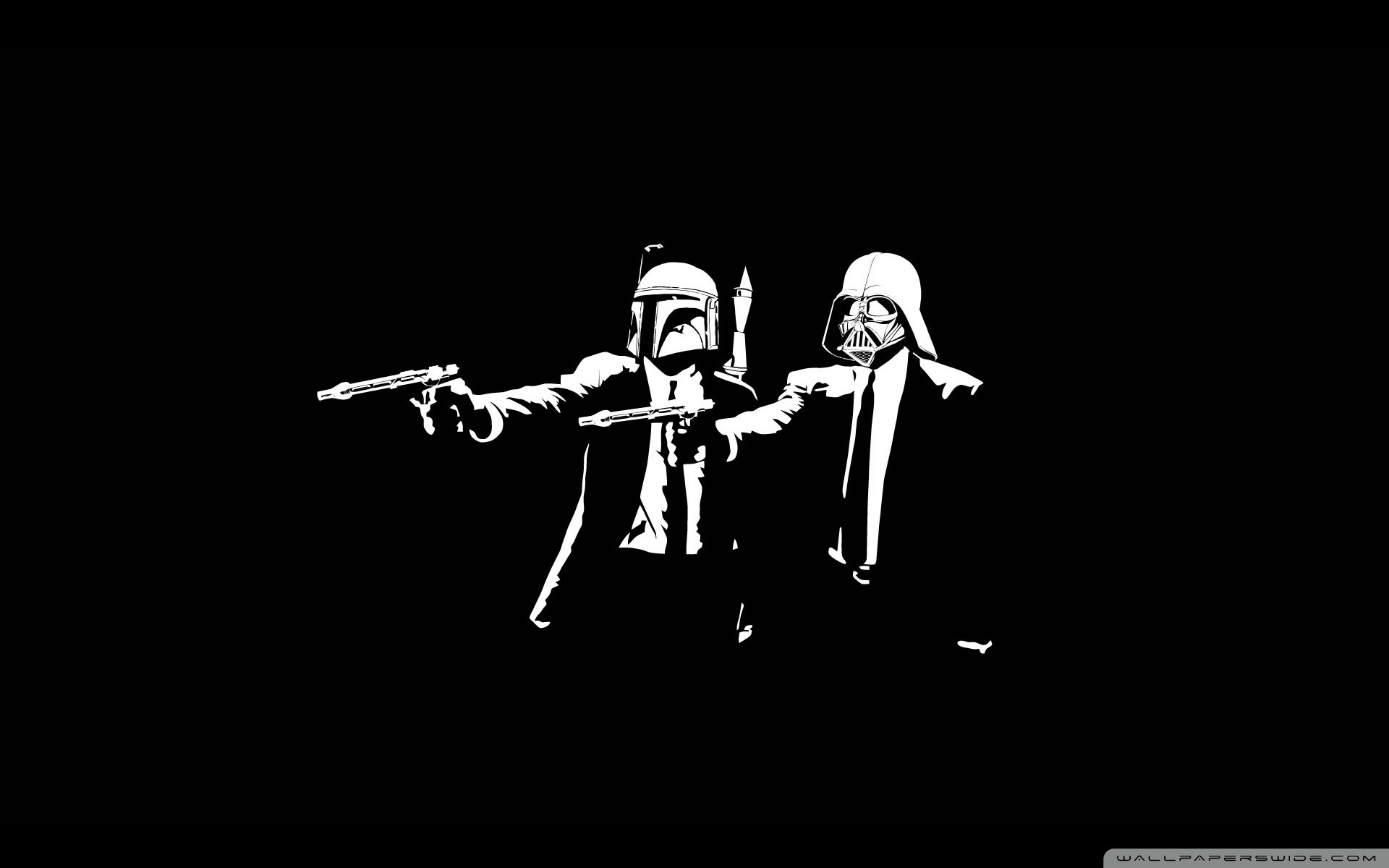 Boba Fett, Darth Vader, Pulp Fiction, Parodia, Sfondo nero, Full HD, wallpaper per PC