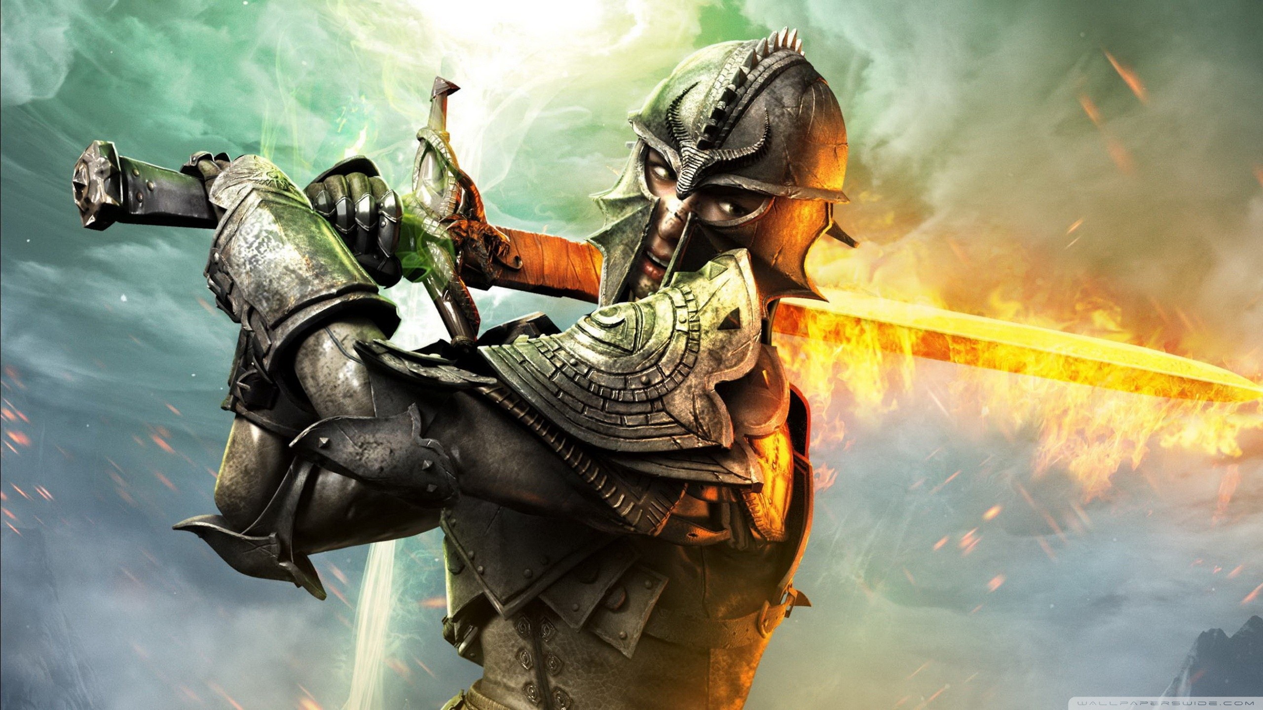 Dragon Age: Inquisition, Inquisitore, Spada infuocata, Armatura, sfondo 2K per computer