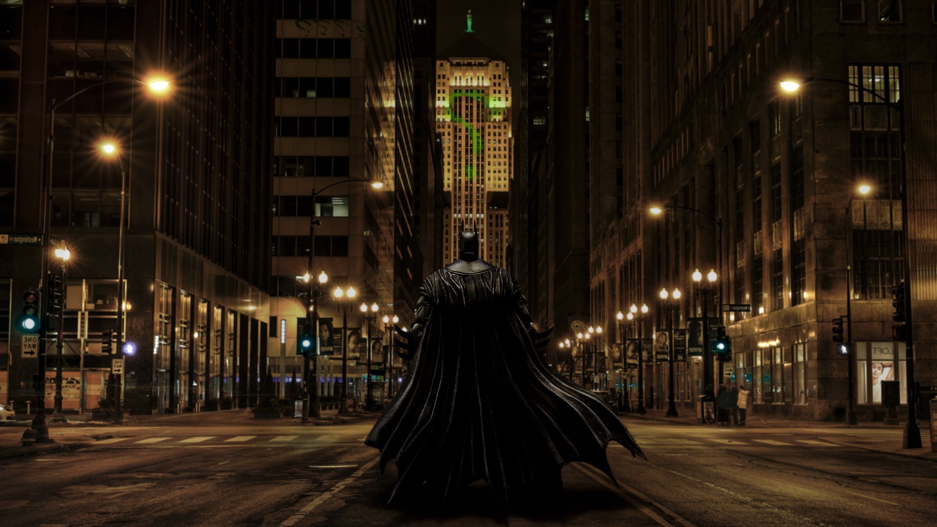 Gotham City, Batman, Strada, Lampioni, Notte, Full HD, wallpaper desktop