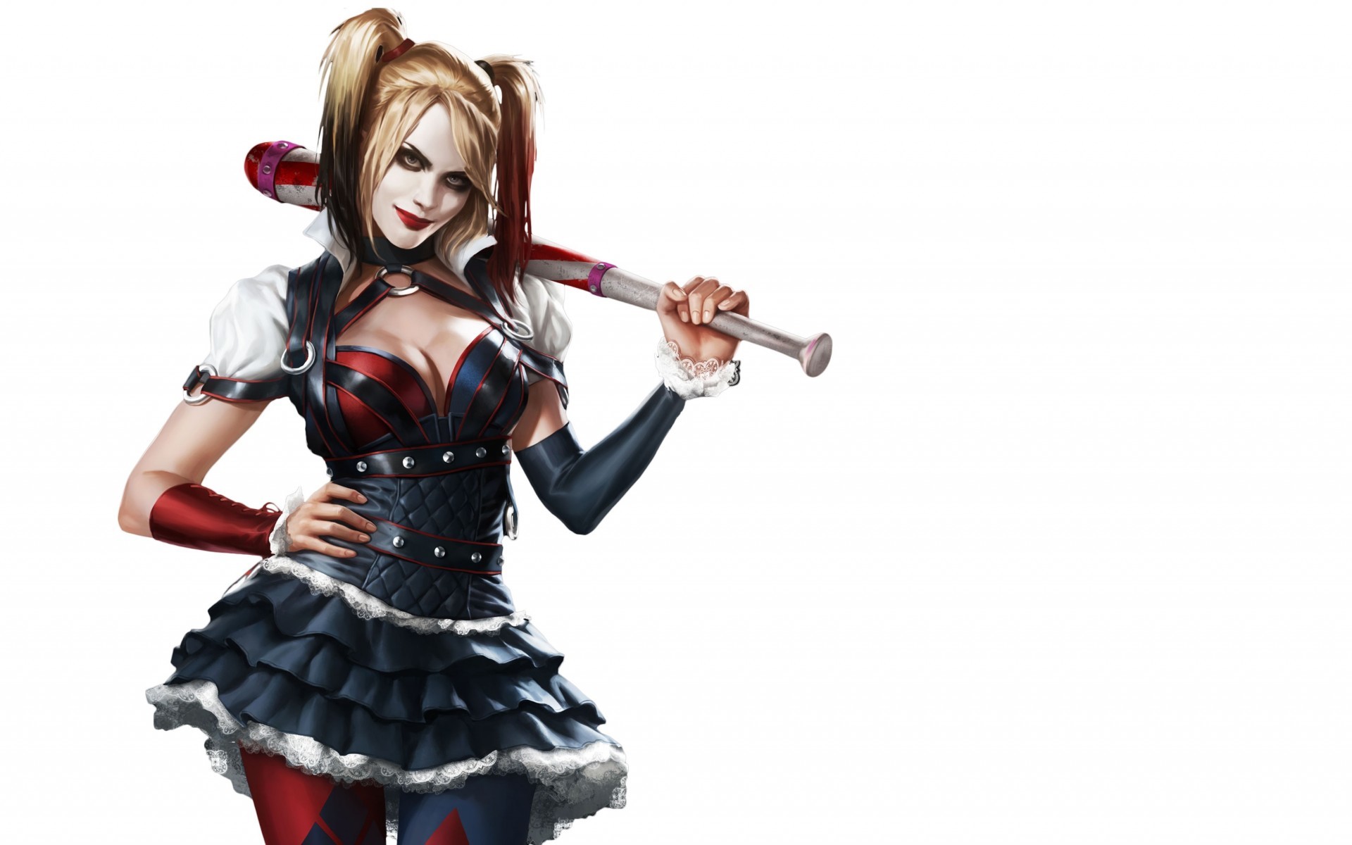 Harley Quinn, Batman: Arkham Knight, Mazza da baseball, Sfondo bianco, wallpaper 1920x1200