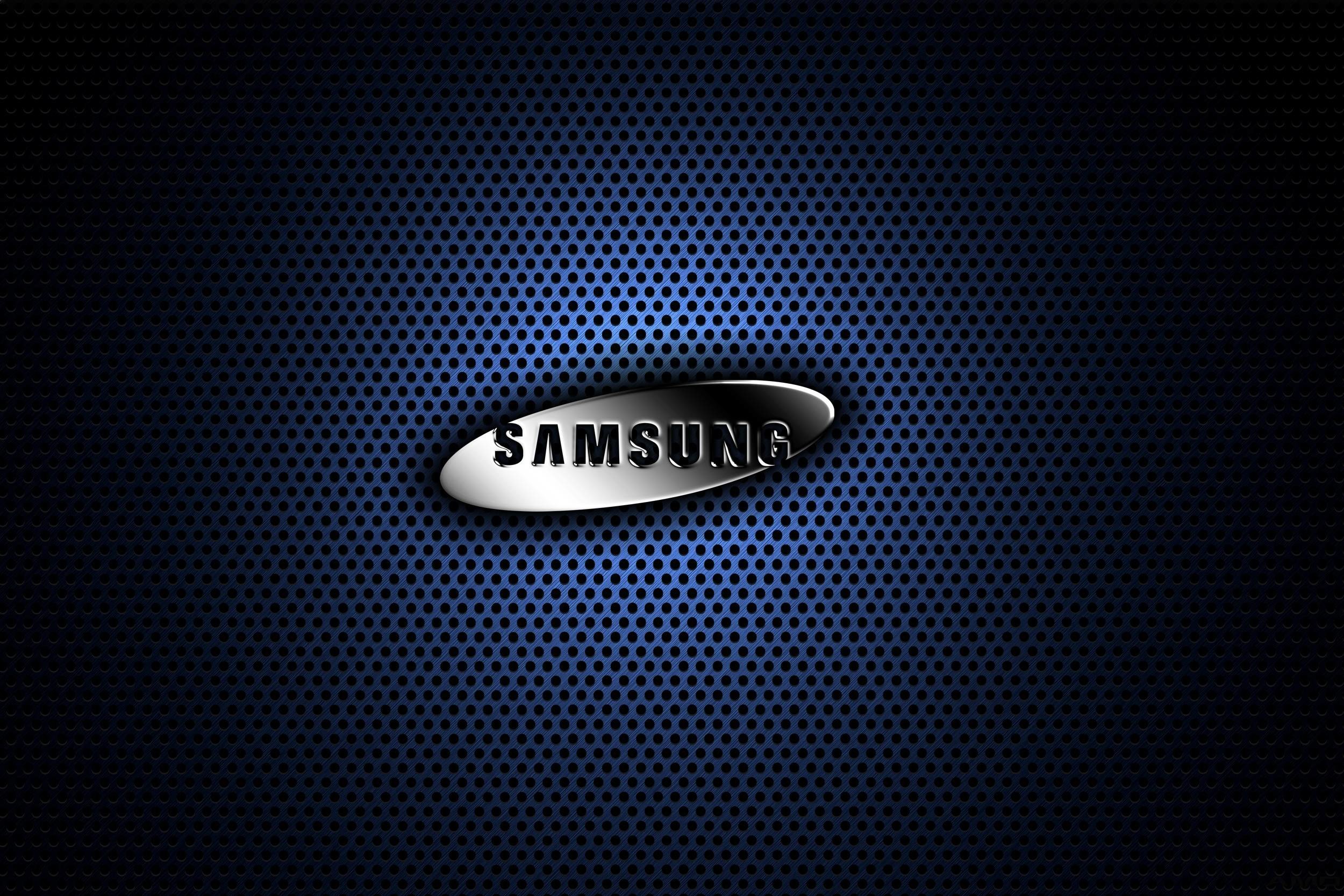 Samsung, Logo, Griglia metallica, Blu scuro, immagine di sfondo Galaxy S7 Edge