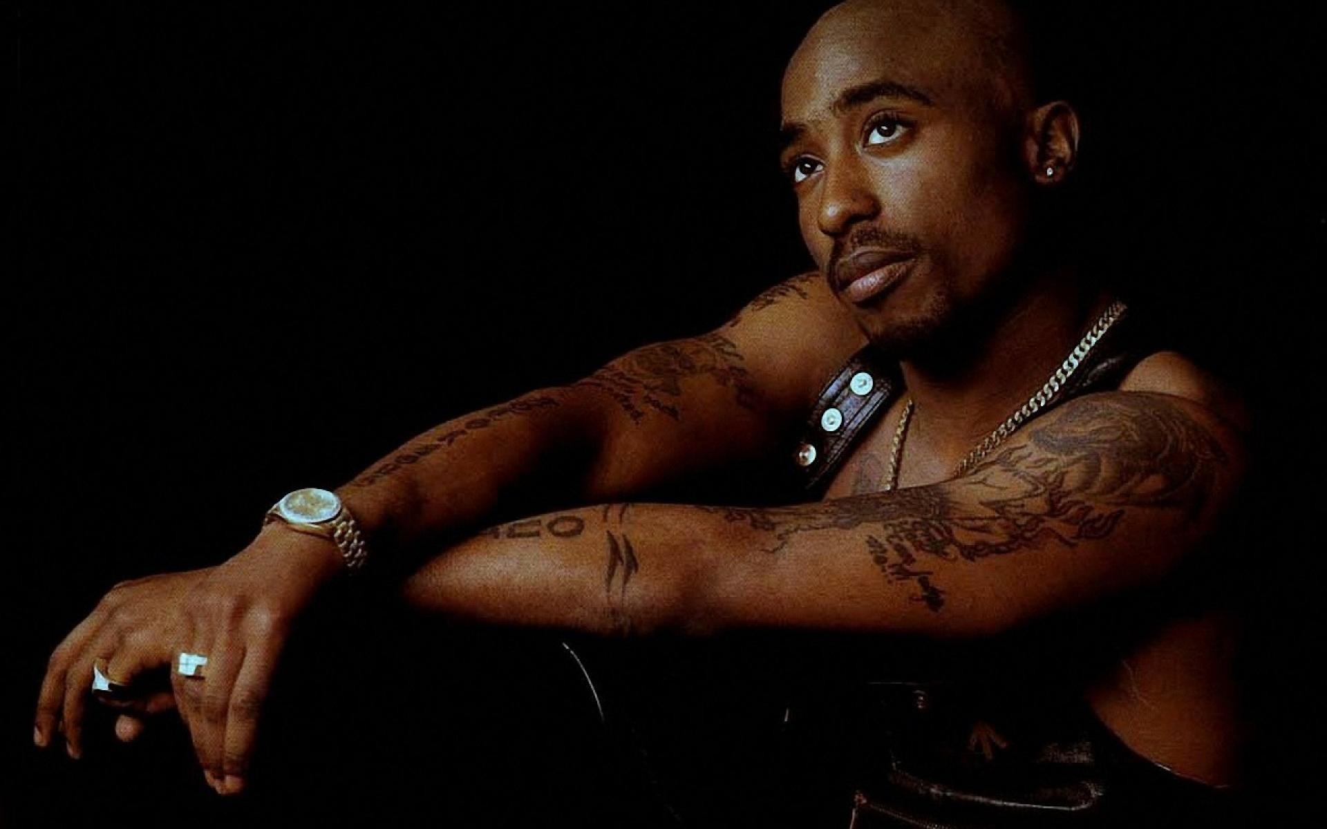 Tupac Shakur, Tatuaggi, Sfondo nero, Full HD, wallpaper desktop