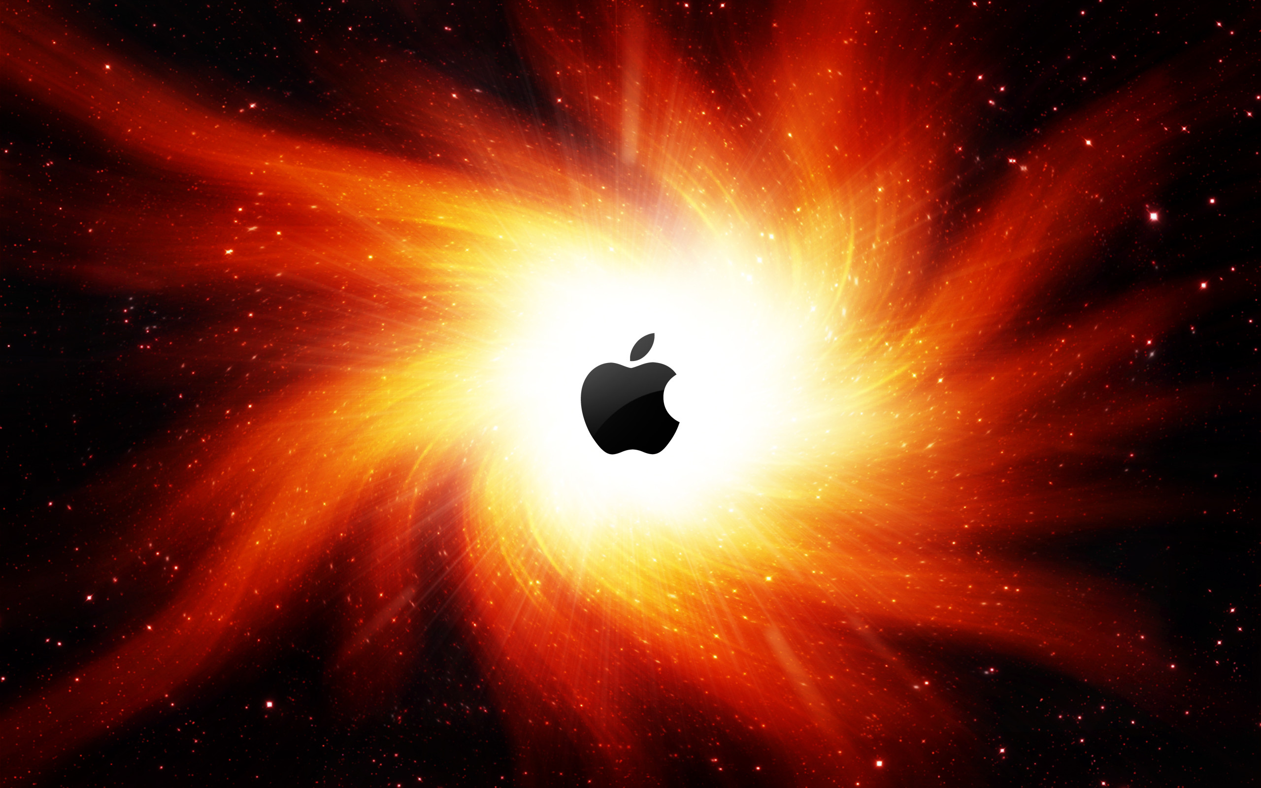 Logo Apple, Esplosione, Fuoco, Spazio, 2K, sfondo desktop
