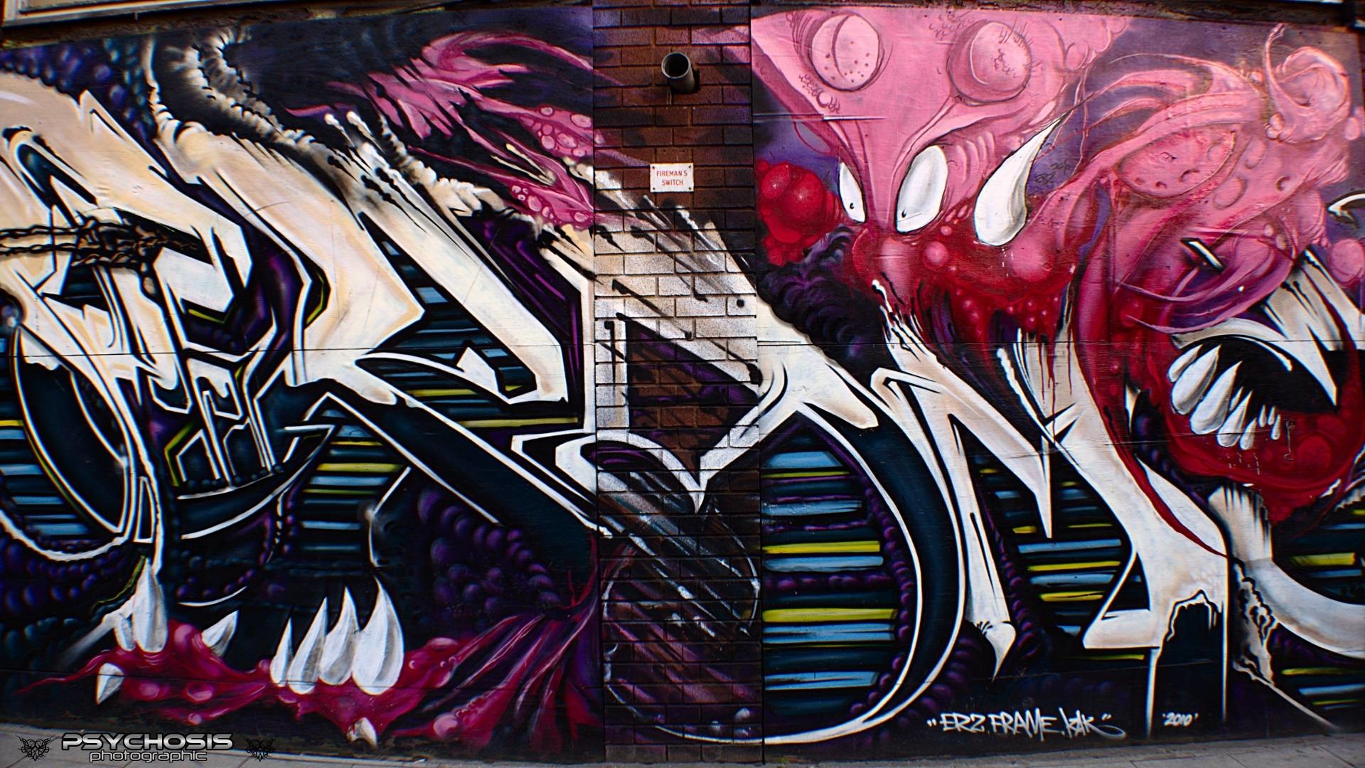 Graffiti, Wildstyle, Mostro rosa, Murale, Full HD, wallpaper per computer