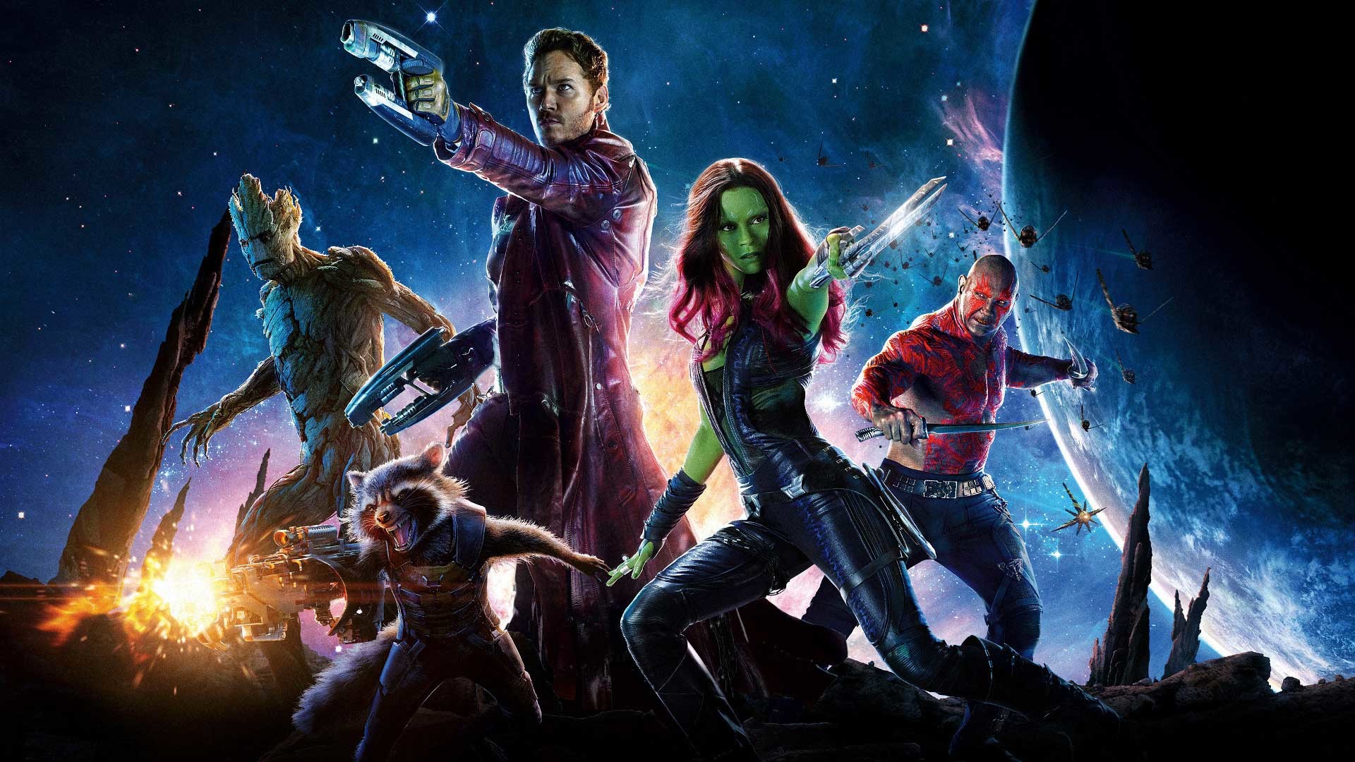 Guardiani della Galassia, Star-Lord, Gamora, Drax, Rocket, Groot, sfondo desktop 1080p