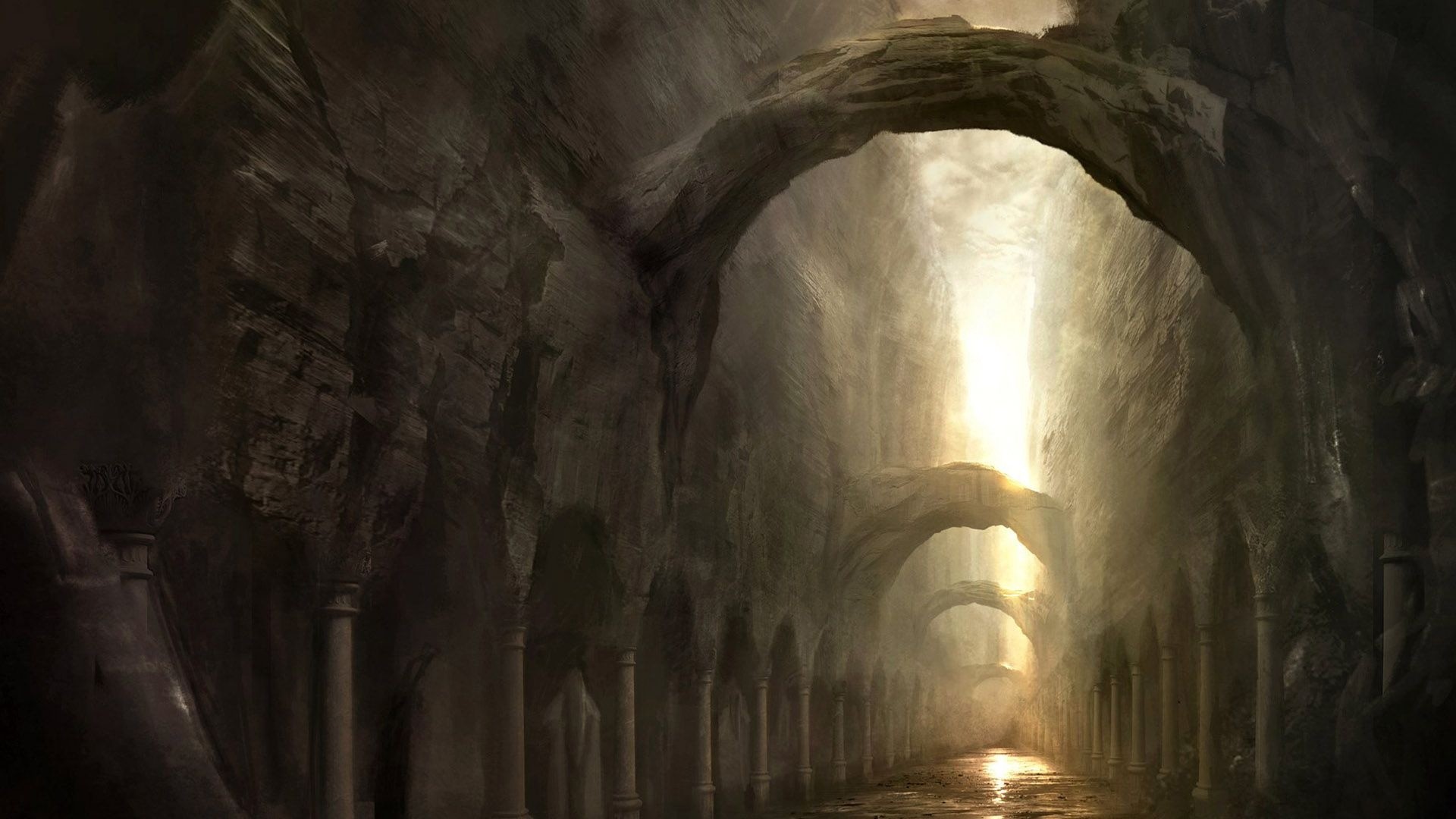 Rovine, Corridoio ad archi, Luce, Cupo, Full HD, sfondo per PC e portatile