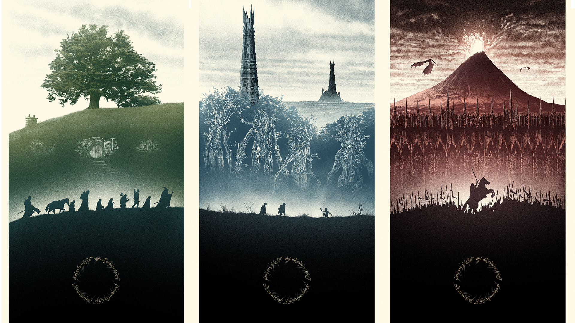 La Compagnia dell'Anello, Le due torri, Il ritorno del re, Il Signore degli Anelli, Trilogia, Poster minimalista, sfondo desktop