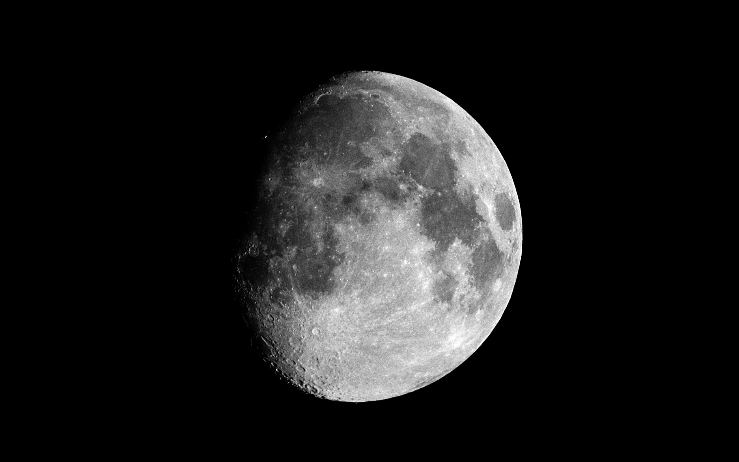 Luna, Luna gibbosa, Crateri, Sfondo nero, 2560x1600, wallpaper desktop