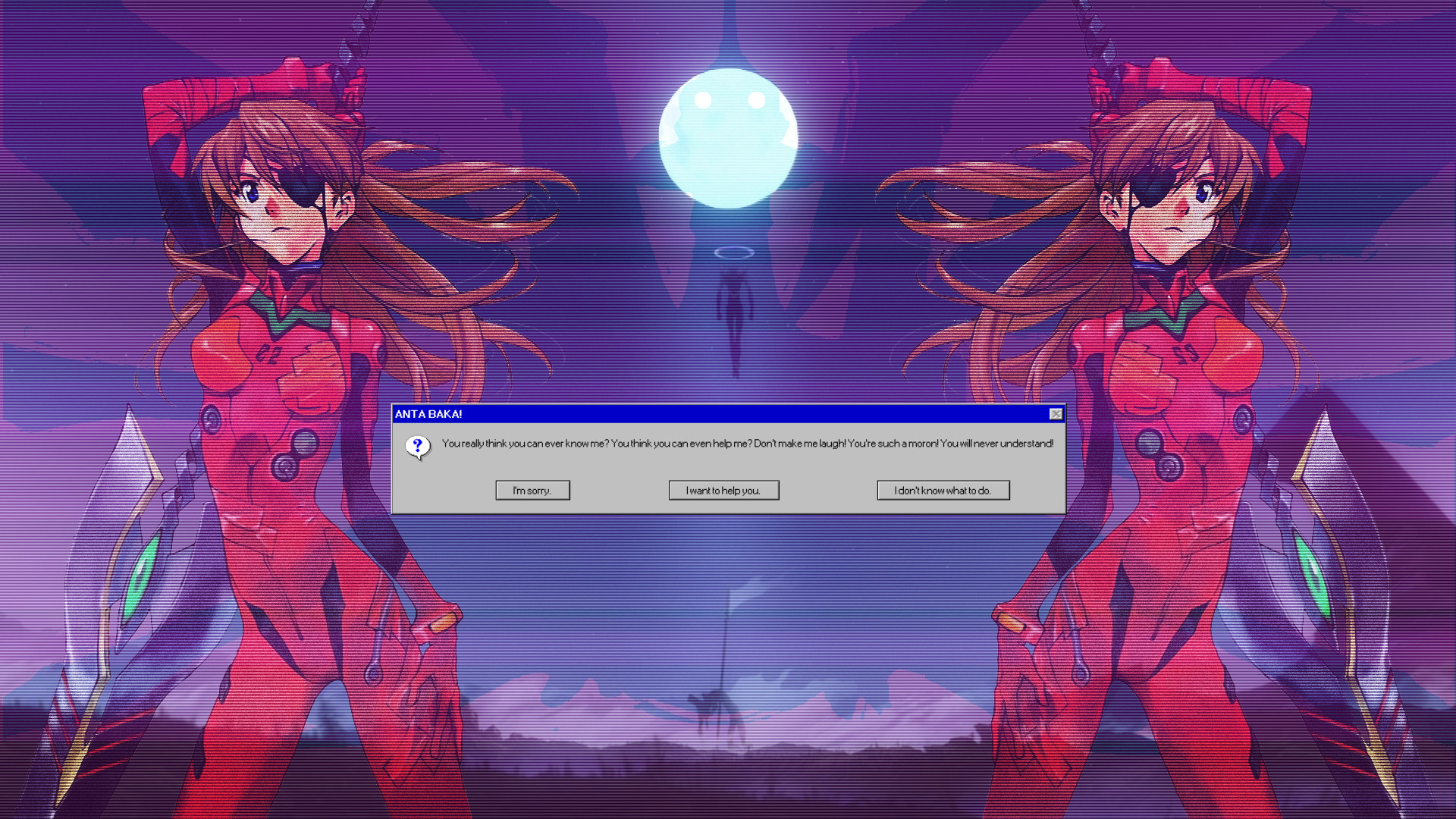 Asuka Langley Soryu, Neon Genesis Evangelion, Vaporwave, Luna, Finestra Windows, sfondo 1080p