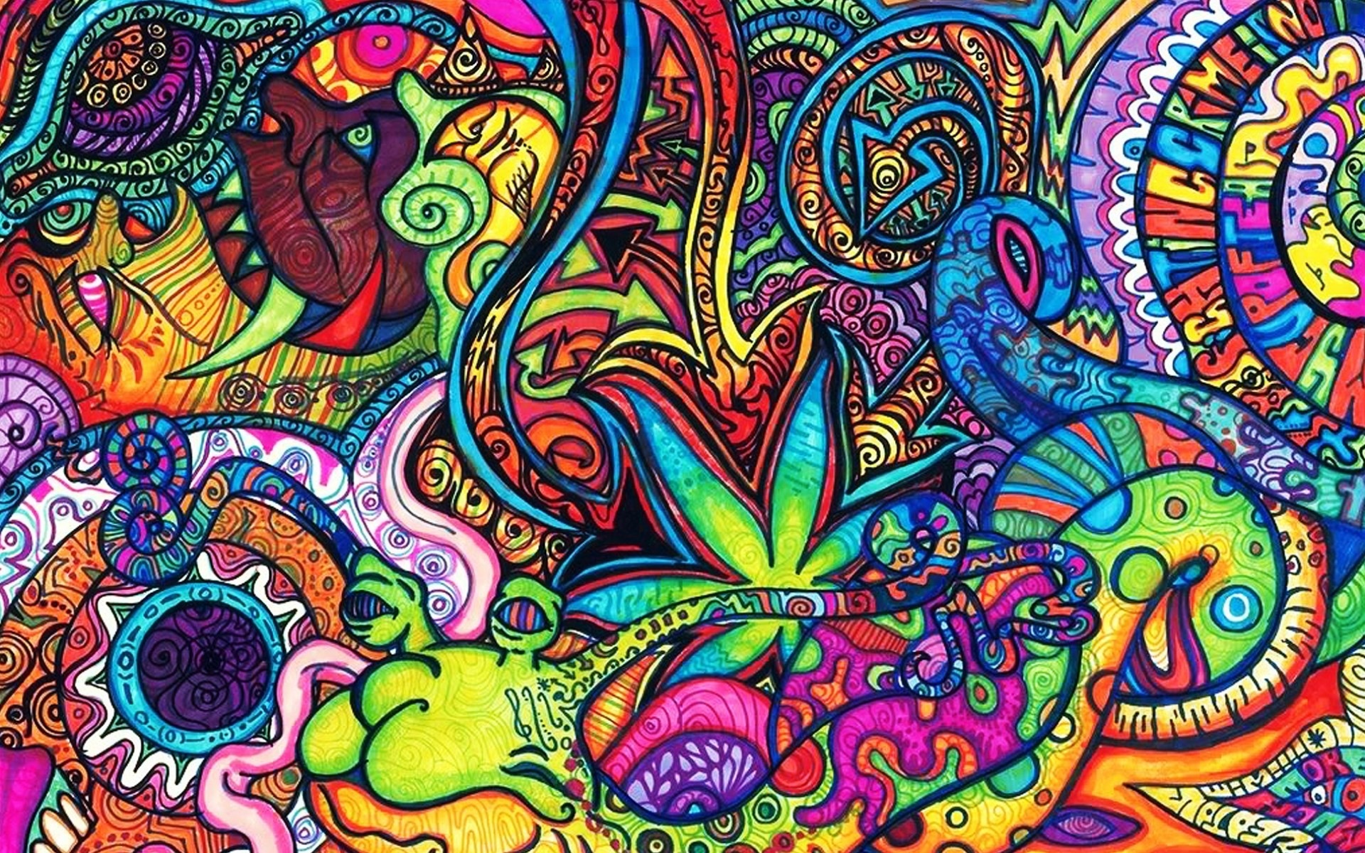 Arte psichedelica, Foglia di cannabis, Doodle art, Colori vivaci, sfondo MacBook Air
