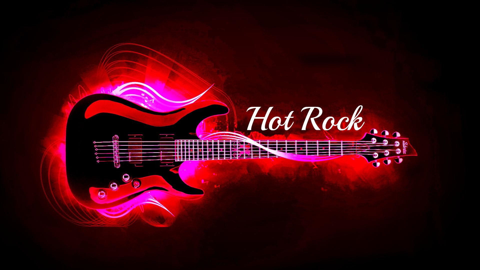 Hot Rock, Chitarra elettrica, Neon, Rosso, 16:9 Full HD, sfondo widescreen