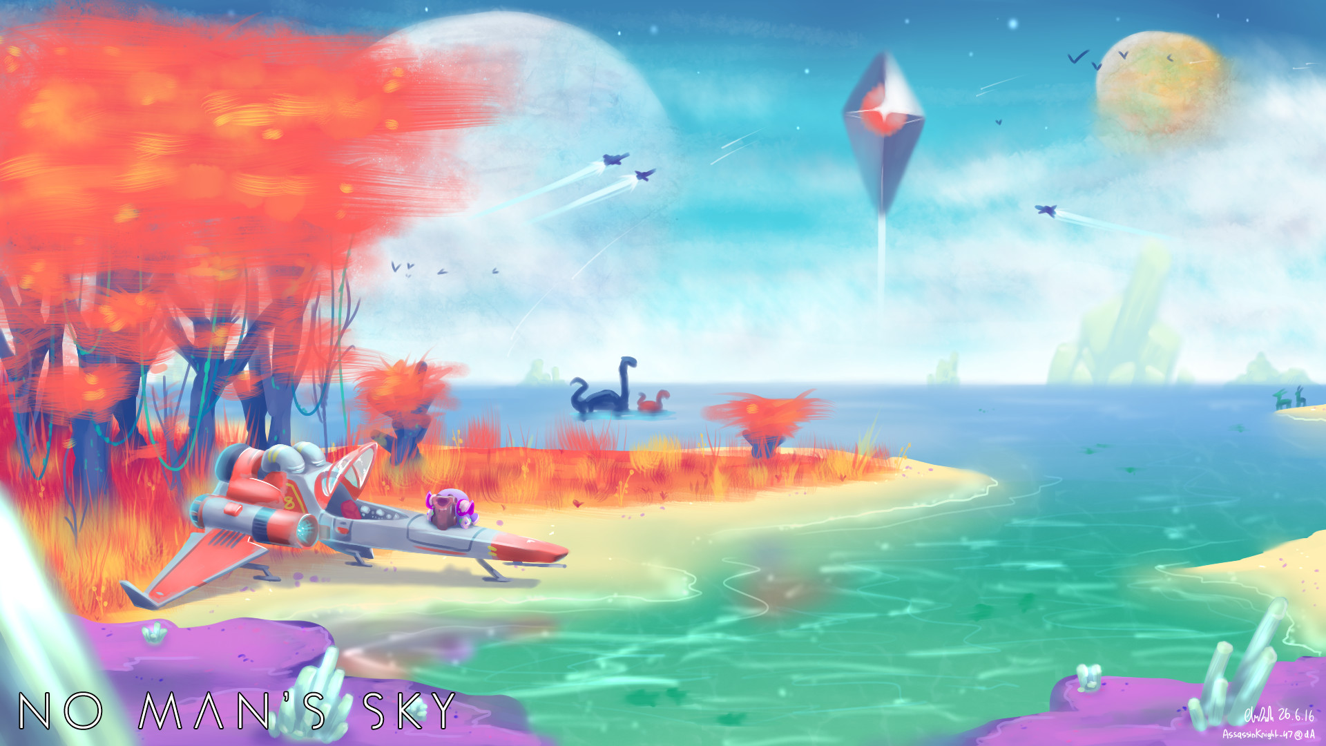 No Man's Sky, Atlas, Astronave, Spiaggia, Illustrazione, 1920x1080, immagine di sfondo