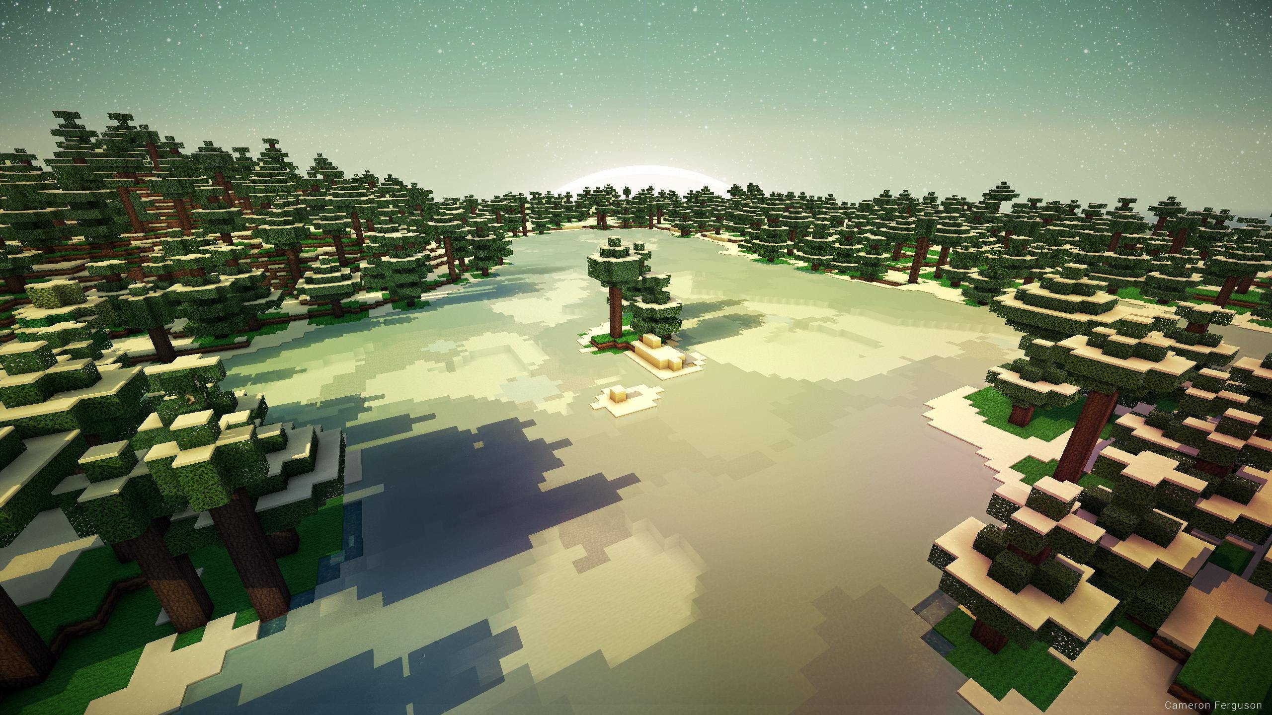 Minecraft, Taiga, Neve, Shader, Paesaggio, 2K 1440p, sfondo desktop