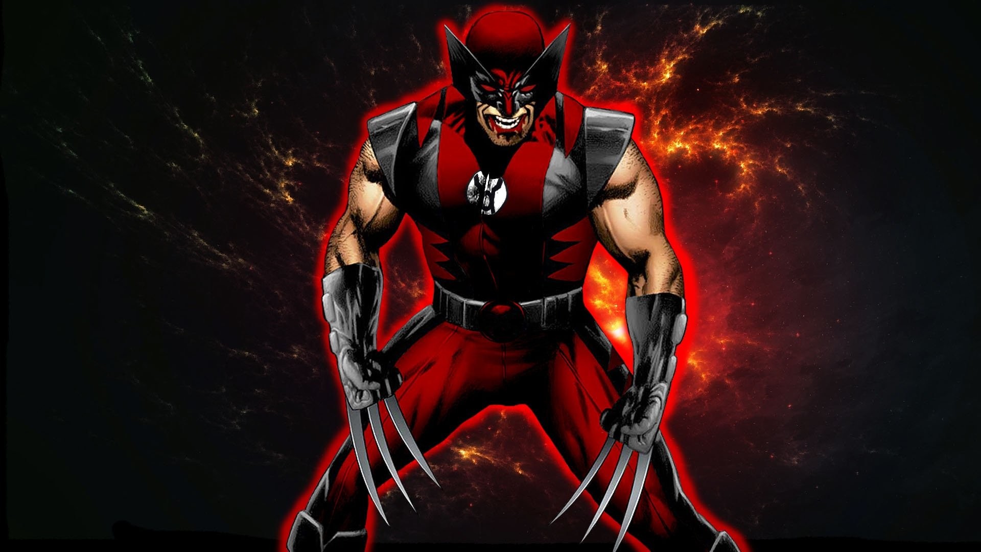 Wolverine, Marvel, Costume rosso, Fiamme, Full HD, sfondo per portatile