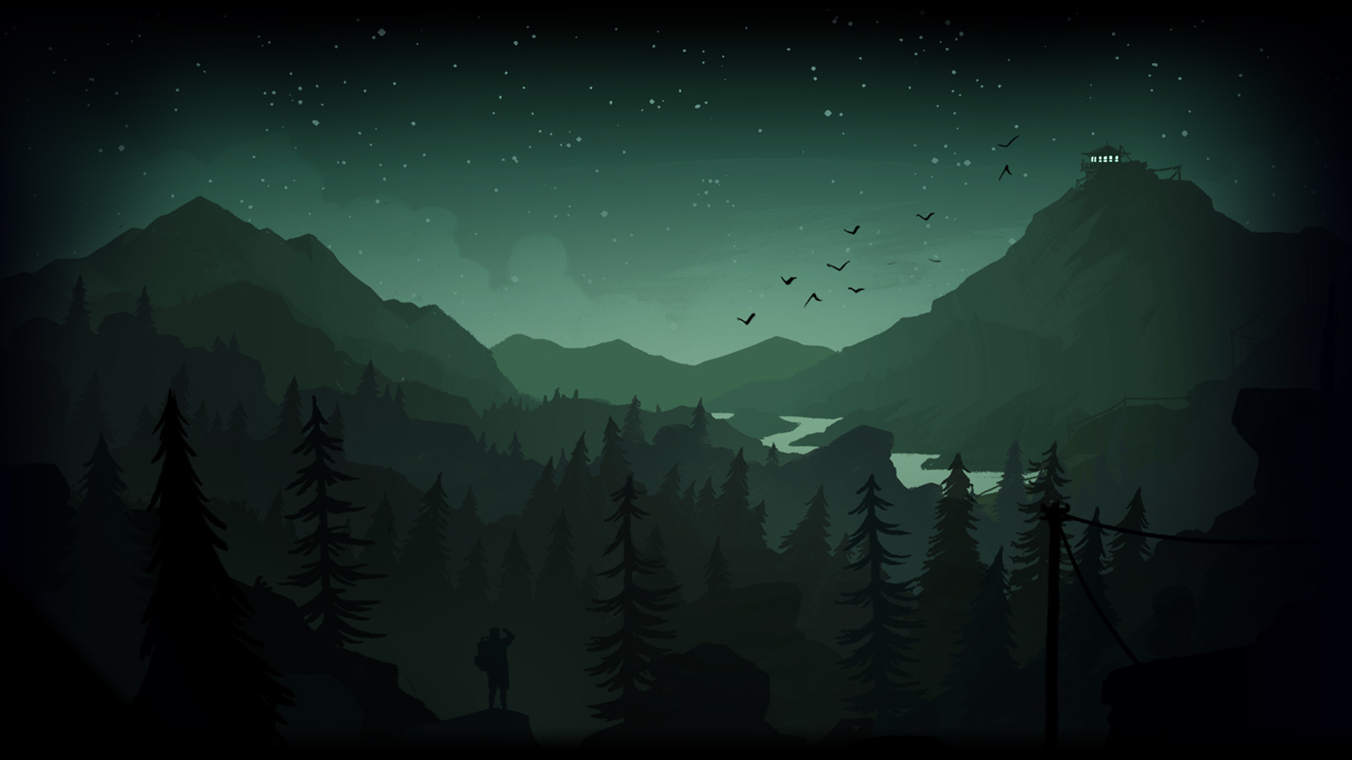 Firewatch, Uccelli, Montagne, Verde scuro, 1920x1080, immagine di sfondo
