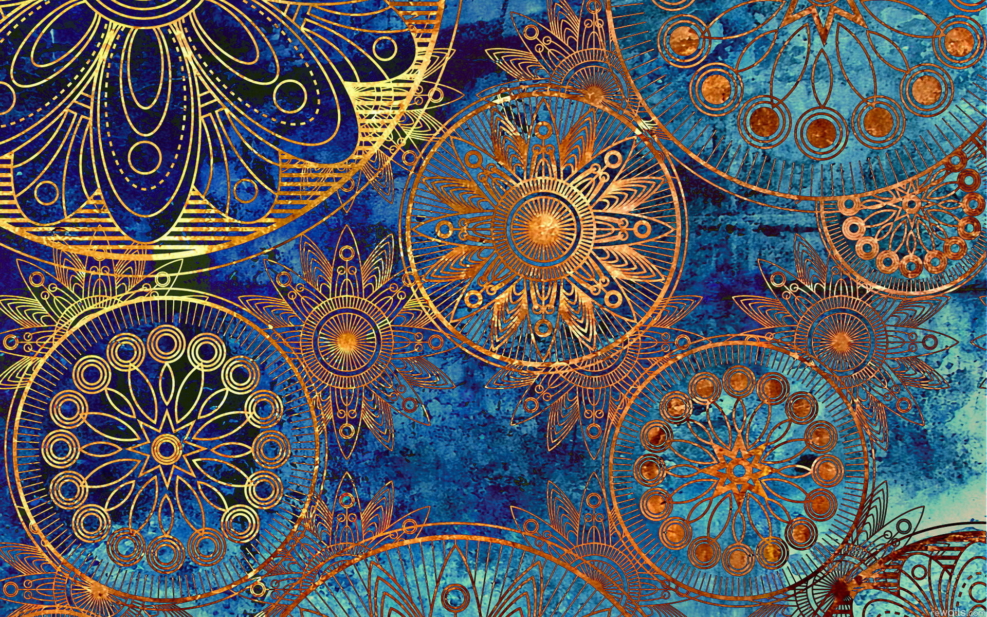 Mandala, Ornamenti dorati, Blu, Arabeschi, 1920x1200, sfondo MacBook Pro