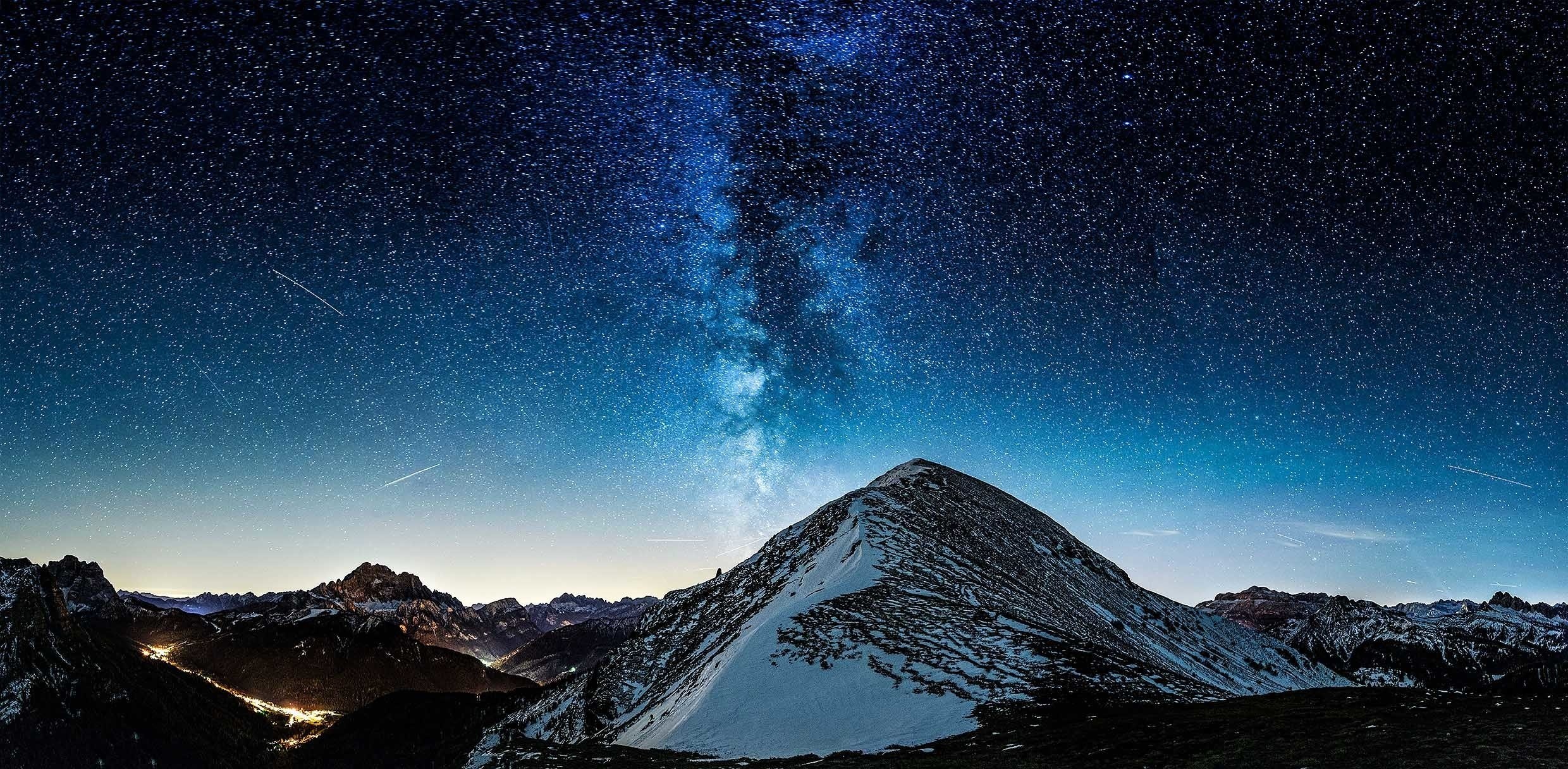 Via Lattea, Montagna, Cielo stellato, Crepuscolo, Full HD, wallpaper per PC