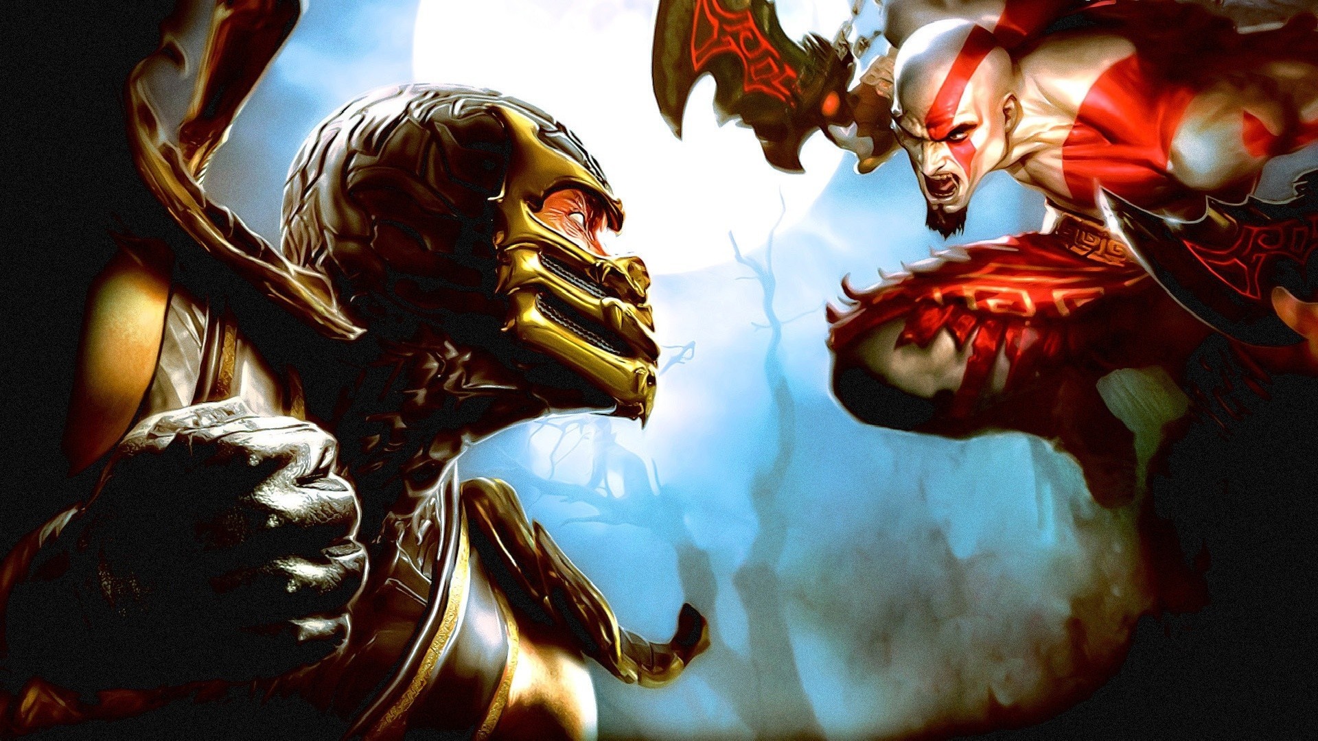 Kratos, Scorpion, Mortal Kombat, Crossover, Full HD, sfondo per portatile
