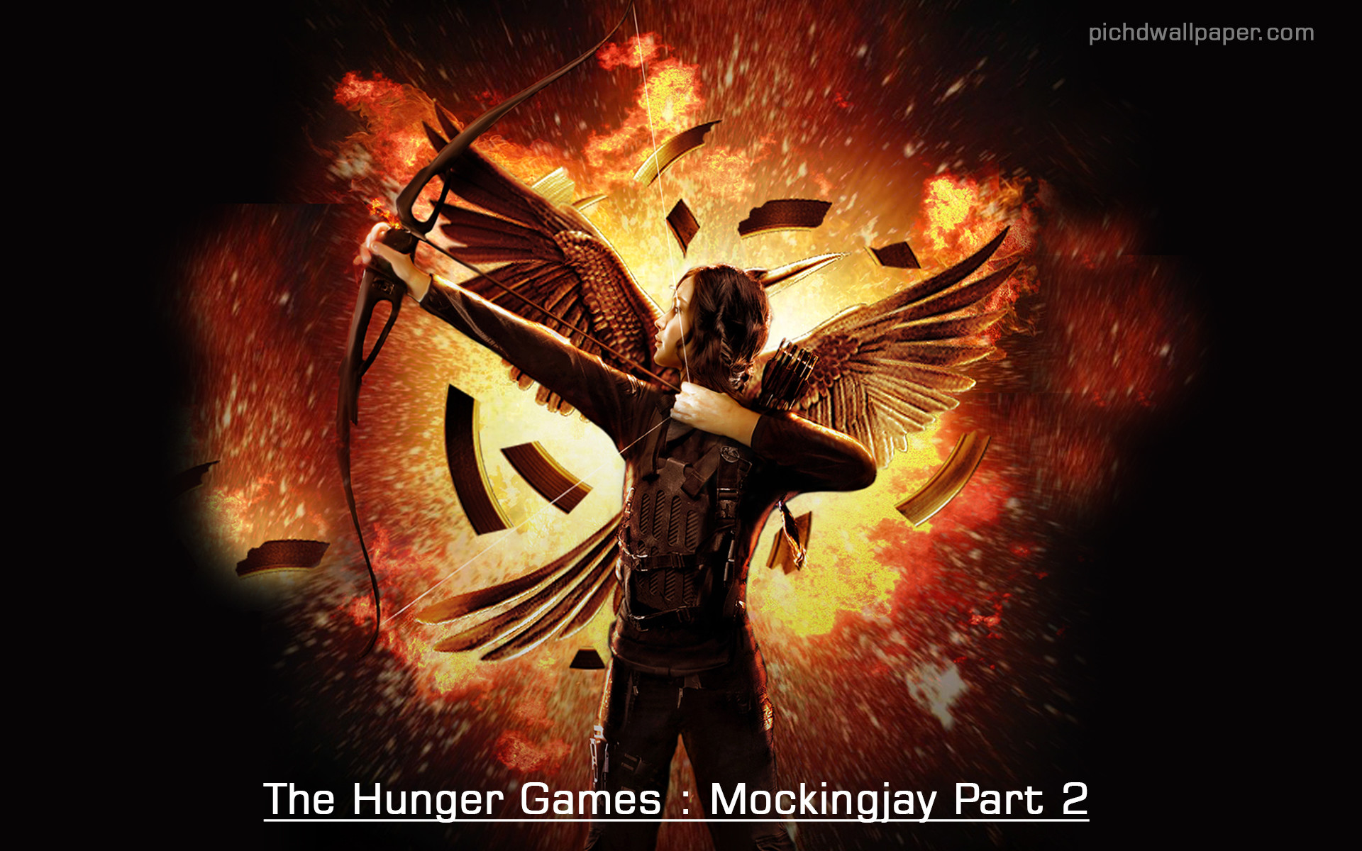 Katniss Everdeen, Hunger Games: Il canto della rivolta - Parte 2, Arco, Fuoco, wallpaper Full HD