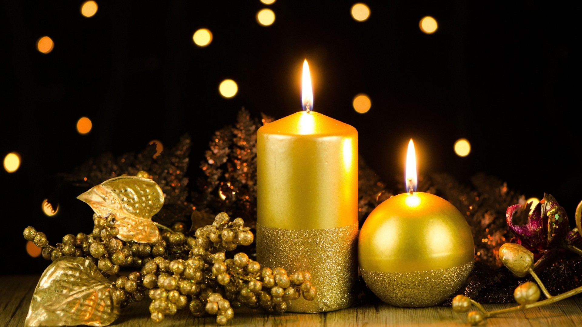 Candele dorate, Bokeh, Natale, Oro, Full HD, sfondo per portatile