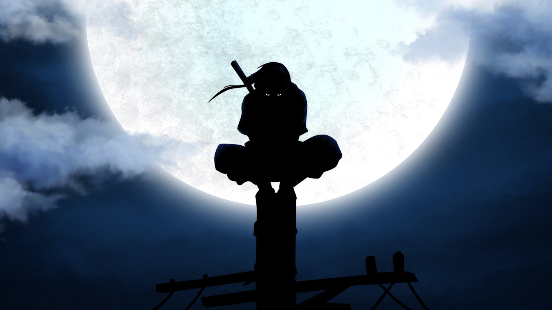 Ninja, Silhouette, Luna piena, Notte, 1920x1080, immagine di sfondo