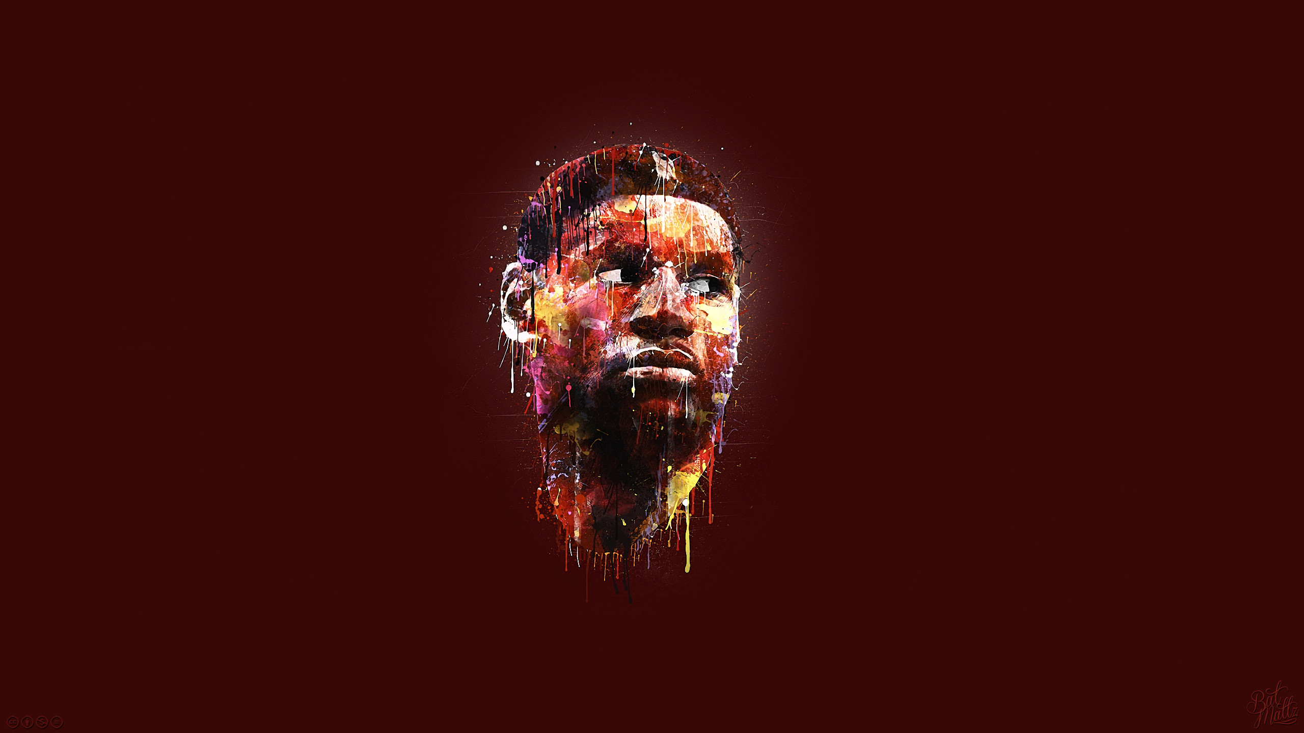 LeBron James, Ritratto, Pittura, Sfondo bordeaux, 2K, wallpaper per PC