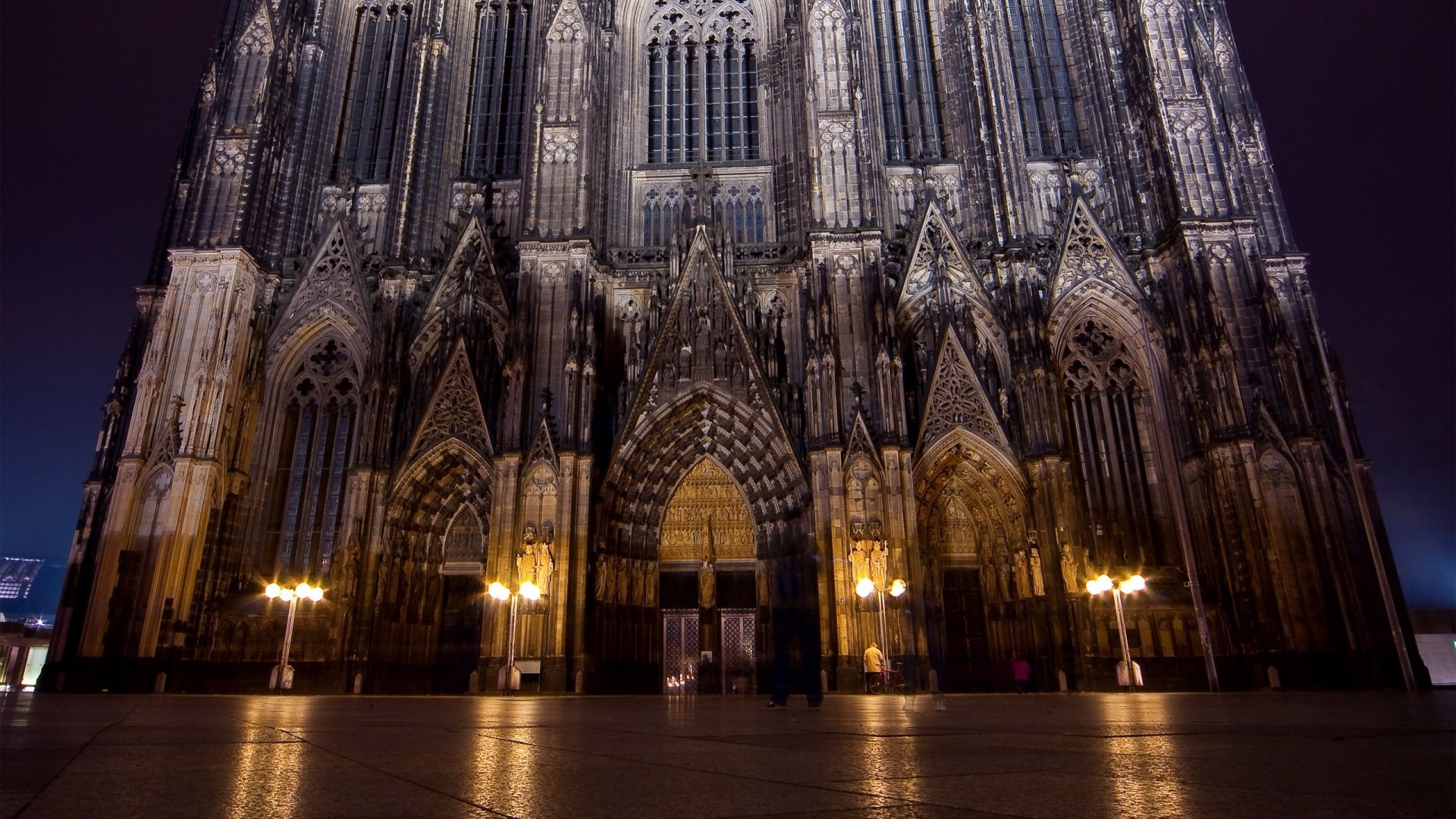 Duomo di Colonia, Colonia, Germania, Architettura gotica, Notte, sfondo per portatile
