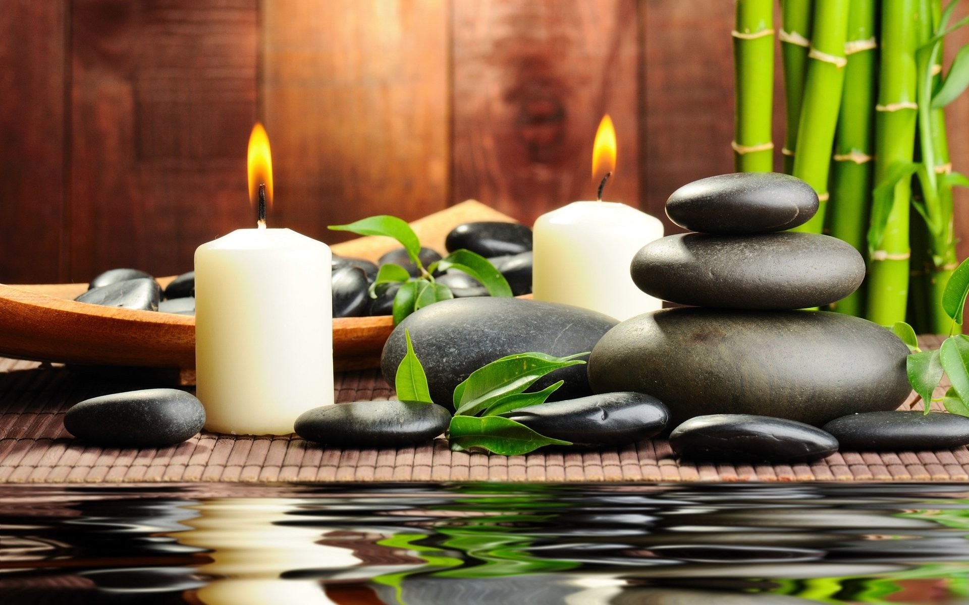 Spa, Candele, Pietre nere, Bambù, 1920x1200, sfondo MacBook Pro