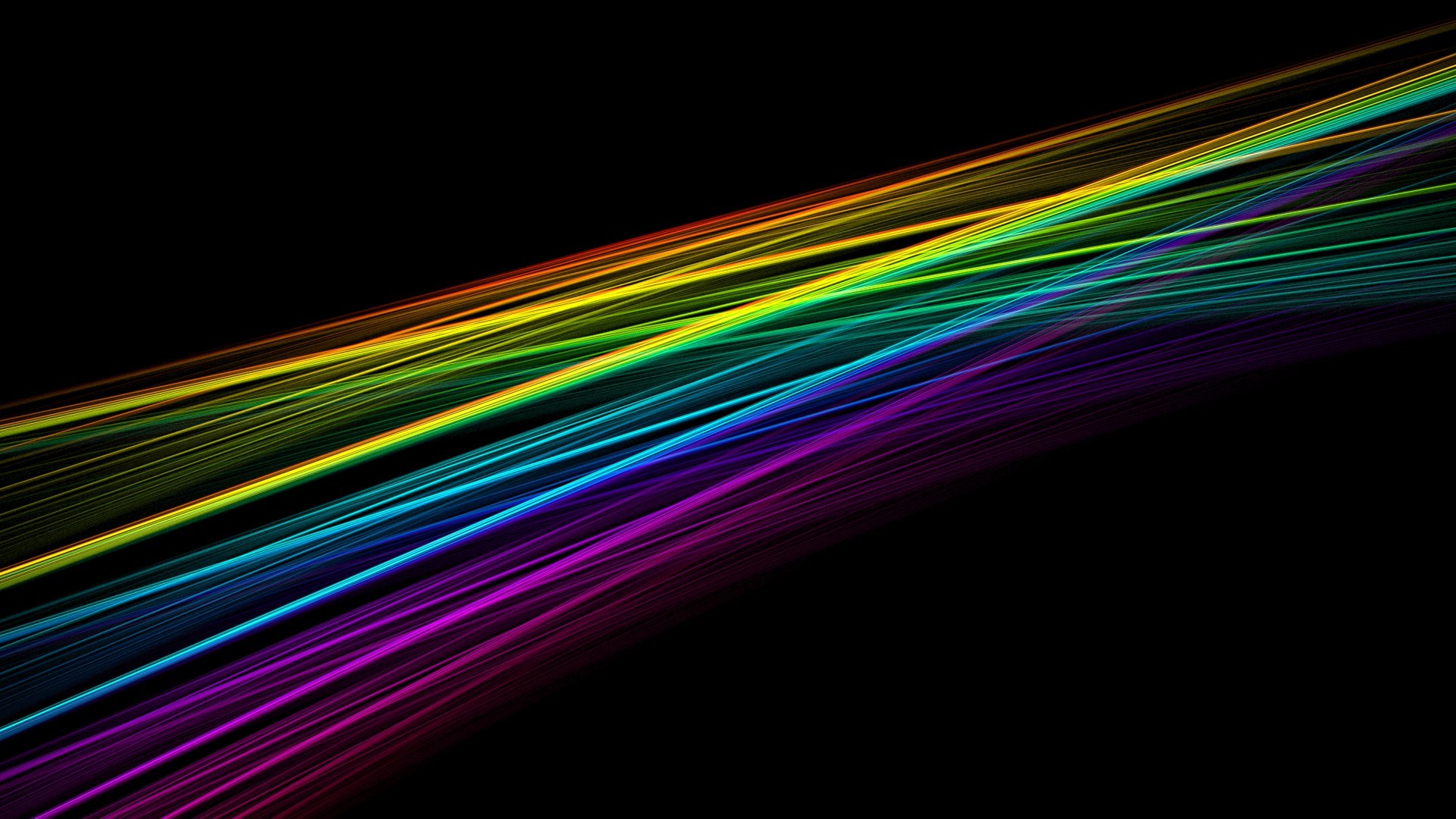 Linee arcobaleno, Raggi di luce, Sfondo nero, 16:9 Full HD, wallpaper widescreen