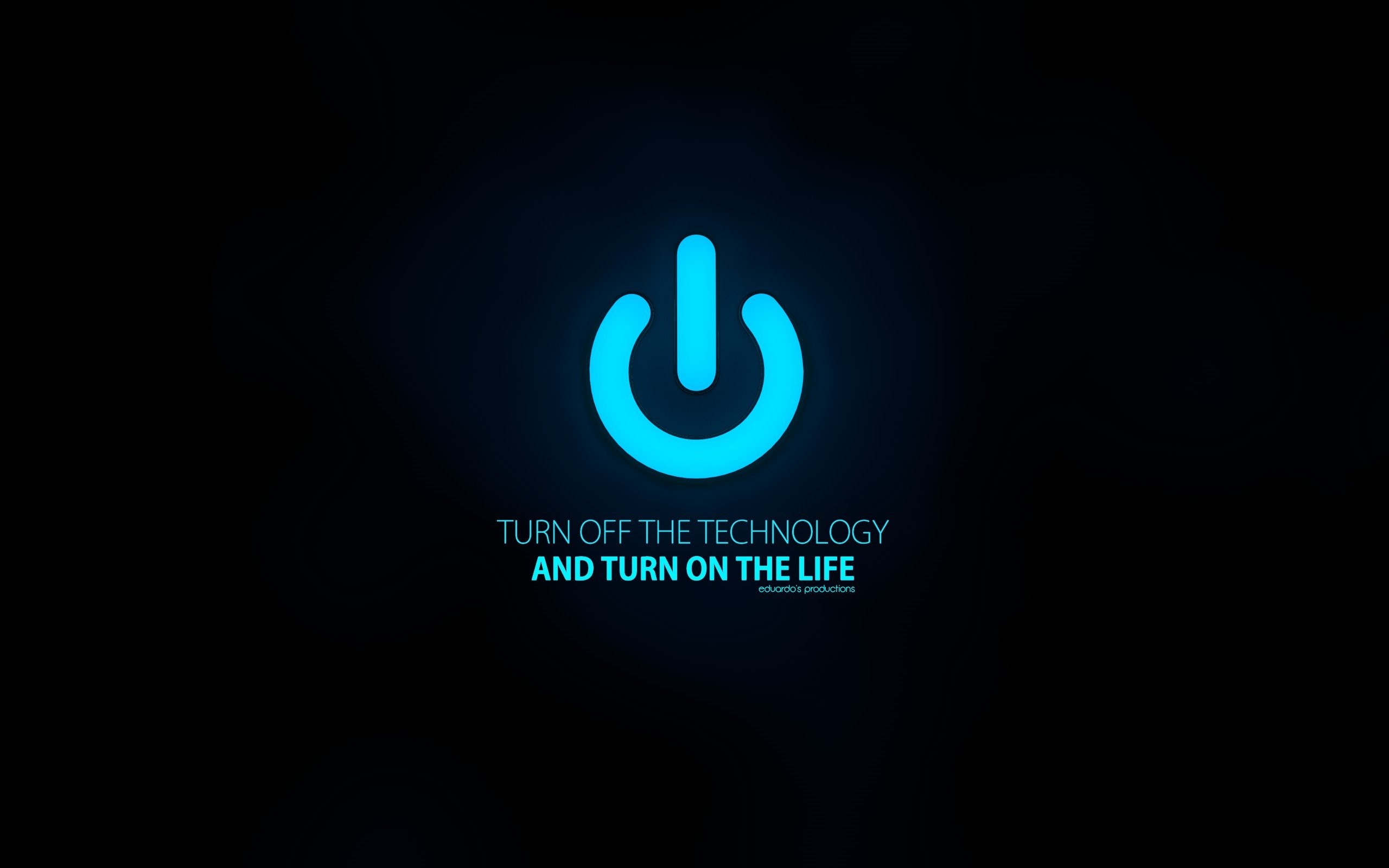 Pulsante di accensione, Citazione, Tecnologia, Sfondo nero, Blu, wallpaper desktop 2K
