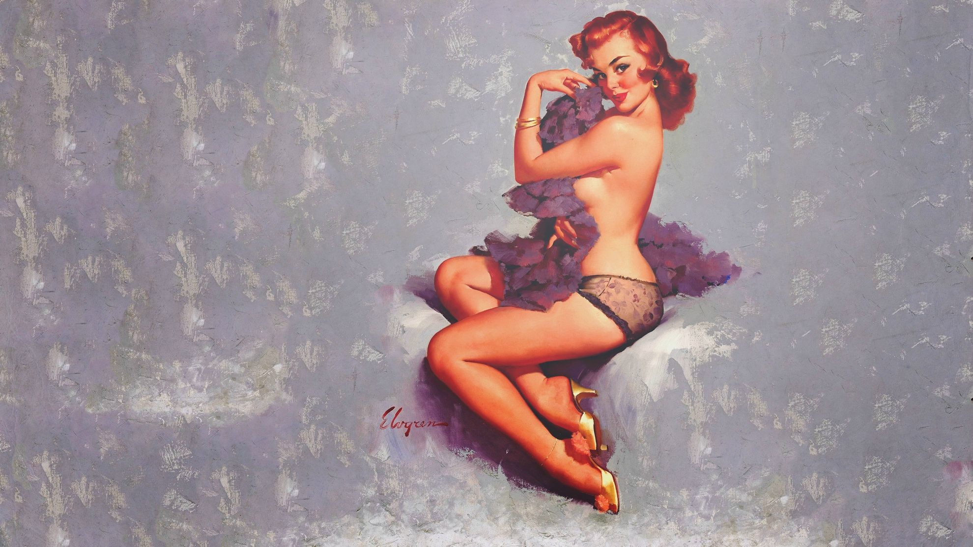 Gil Elvgren, Pin-up, Ragazza rossa, Dipinto, Retrò, Full HD, wallpaper per PC
