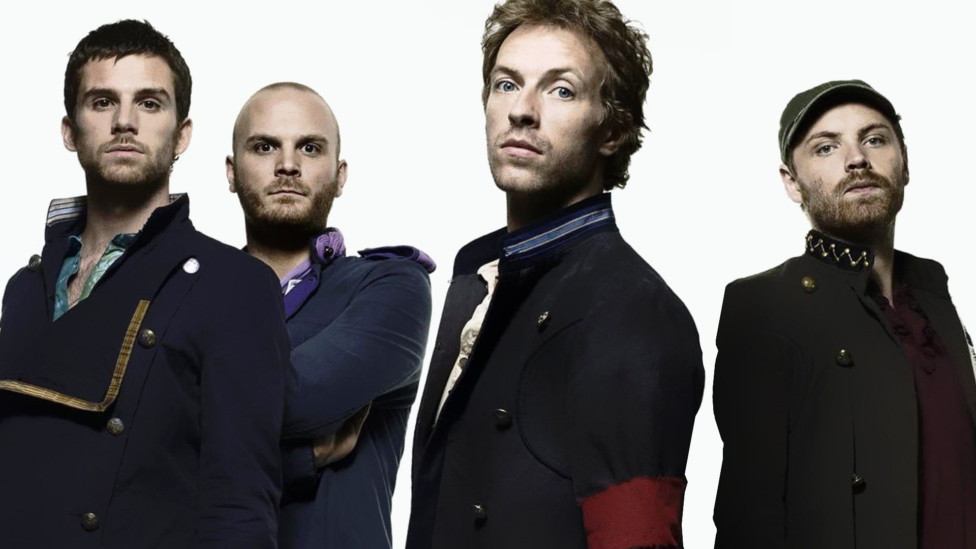Coldplay, Chris Martin, Jonny Buckland, Guy Berryman, Will Champion, Sfondo bianco, wallpaper Full HD