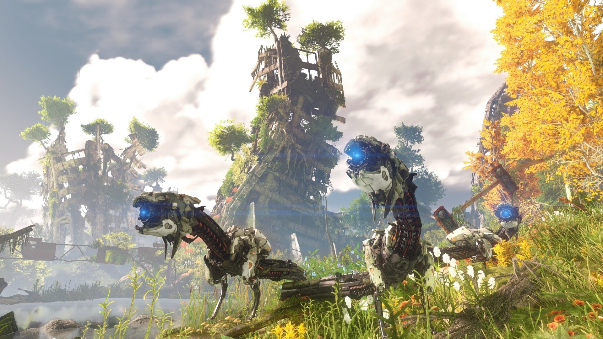Horizon Zero Dawn, Watcher, Rovine, Vegetazione, Full HD, sfondo per PC e portatile