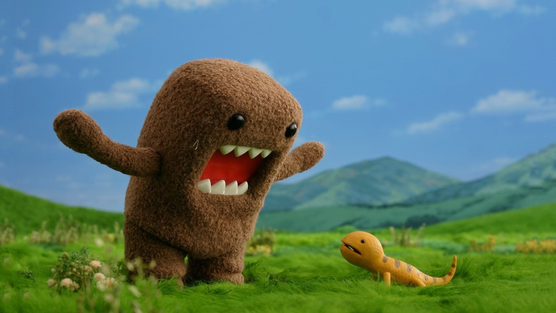 Domo-kun, Prato, Bruco, Peluche, Full HD, sfondo per portatile