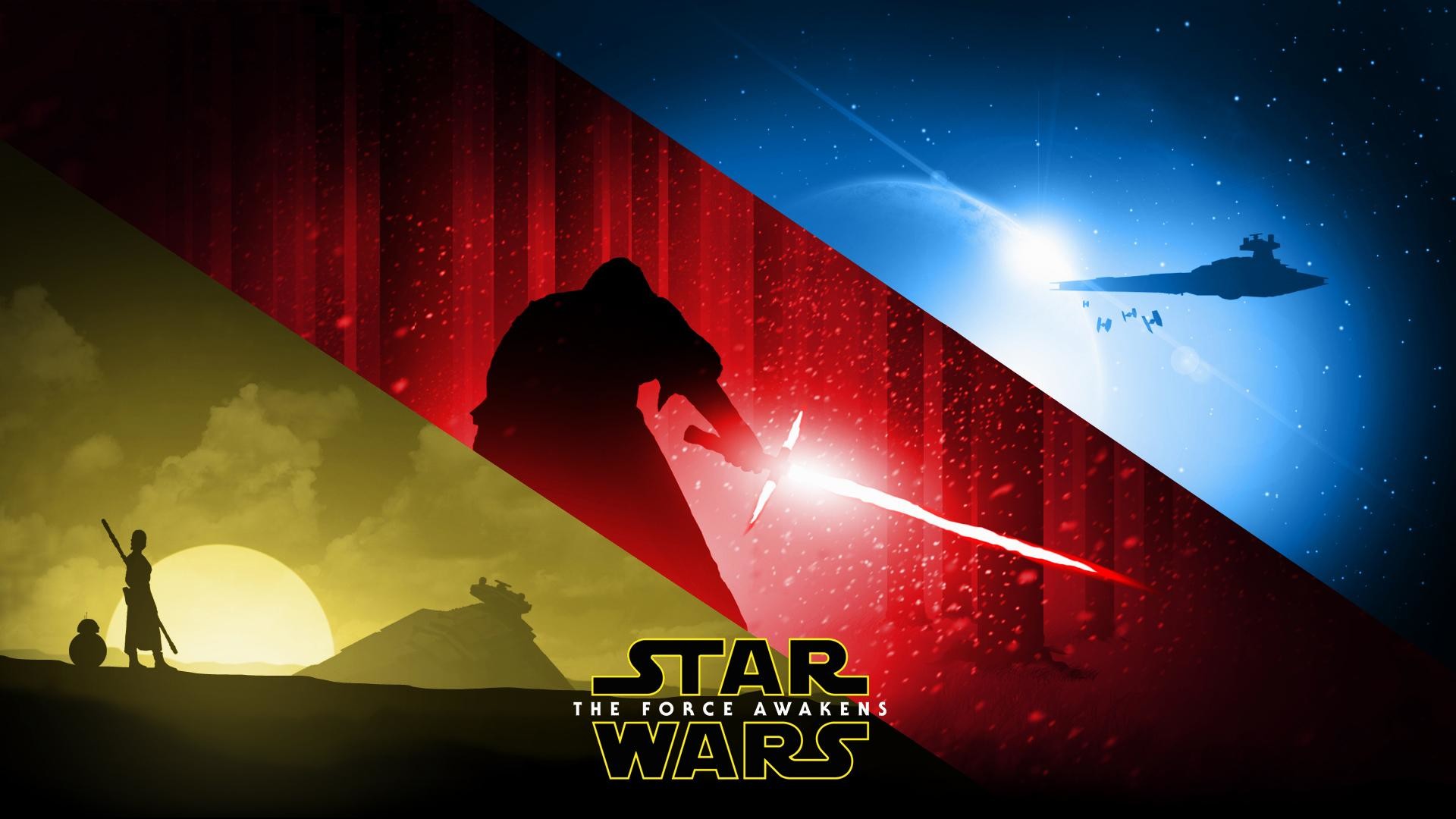 Kylo Ren, Rey, Il risveglio della Forza, Star Wars, Silhouette, Tramonto, sfondo Full HD per portatile