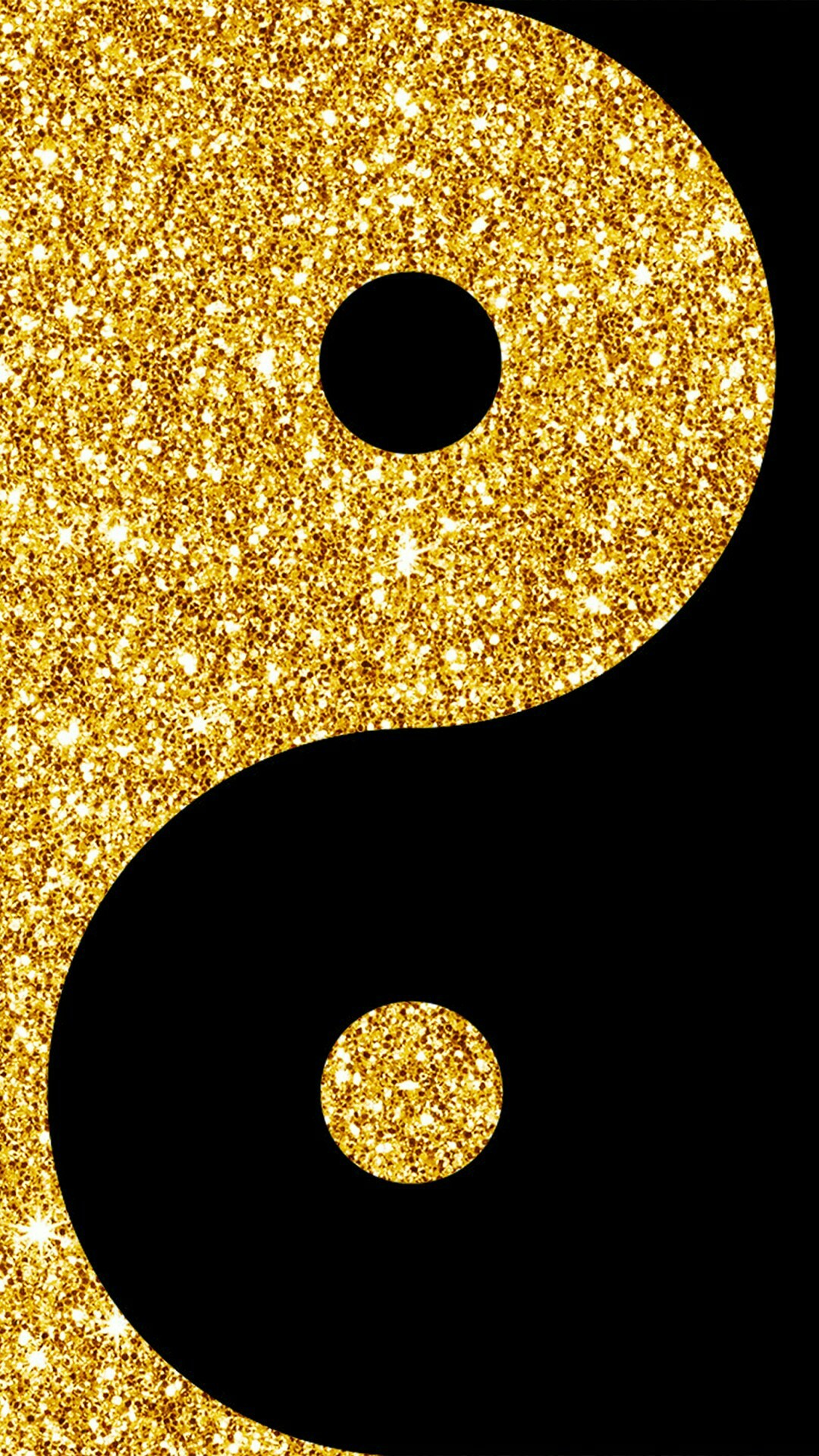 Yin e yang, Glitter dorato, Oro e nero, Full HD, sfondo per smartphone