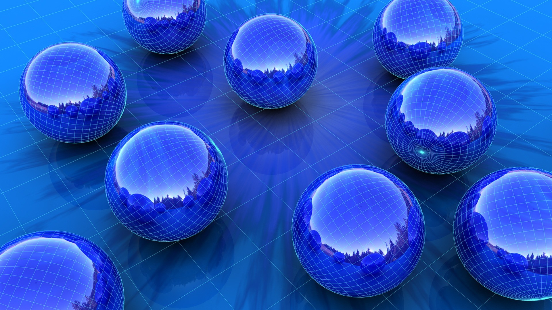 Sfere, Rendering 3D, Riflessi, Blu, Full HD, wallpaper per portatile