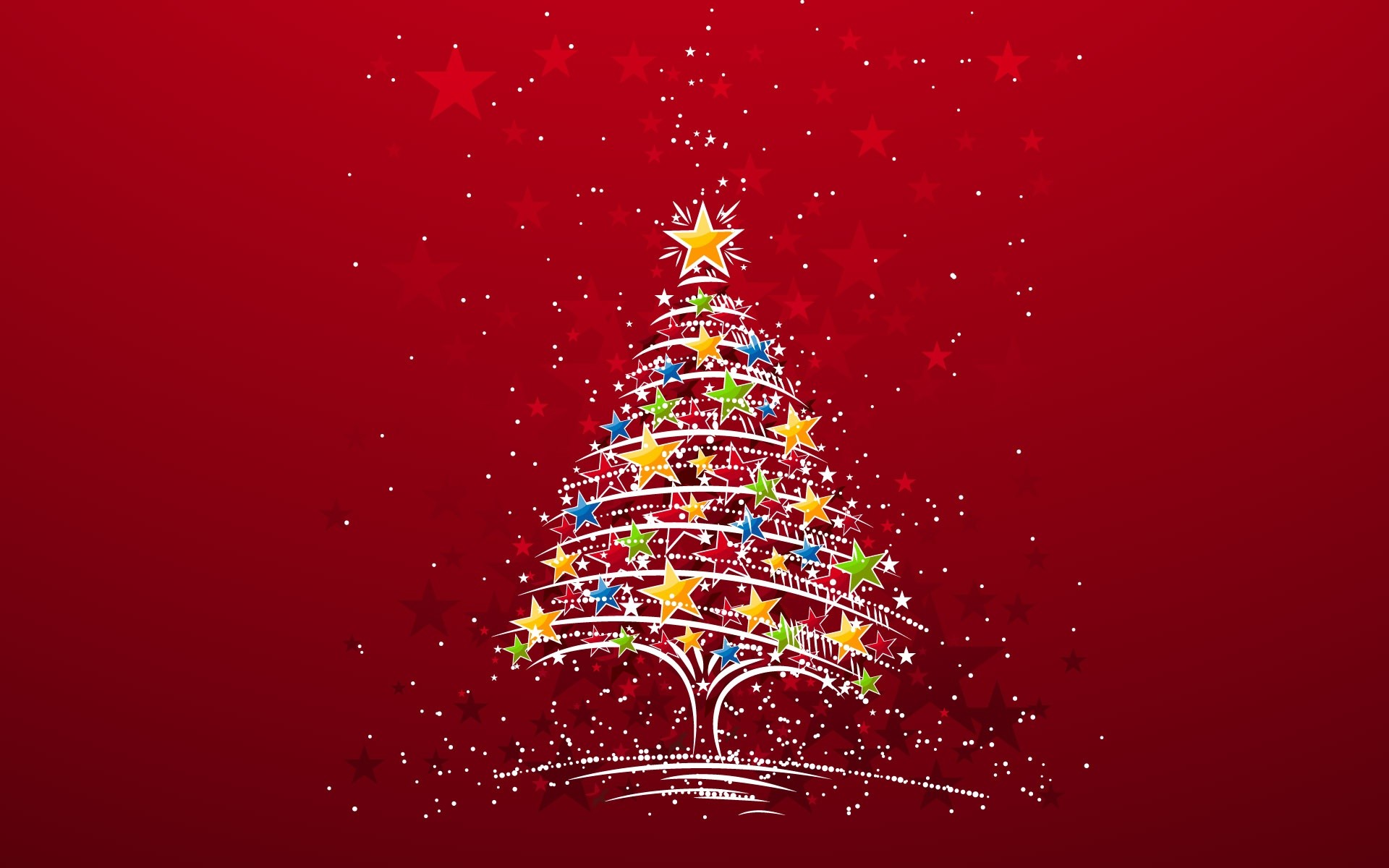 Albero di Natale stilizzato, Stelle, Sfondo rosso, 16:10 Full HD, wallpaper widescreen