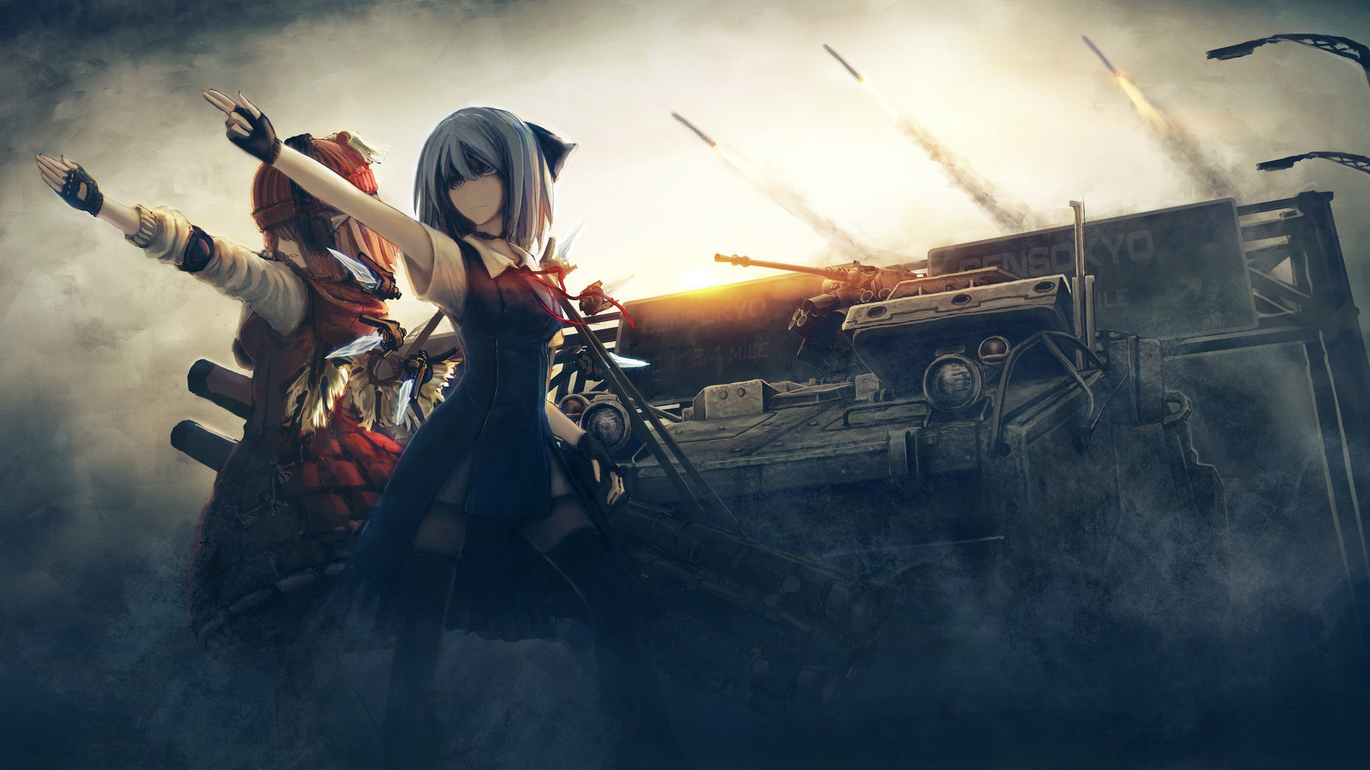 Ragazza anime, Carro armato, Guerra, Militare, 1920x1080, sfondo per PC