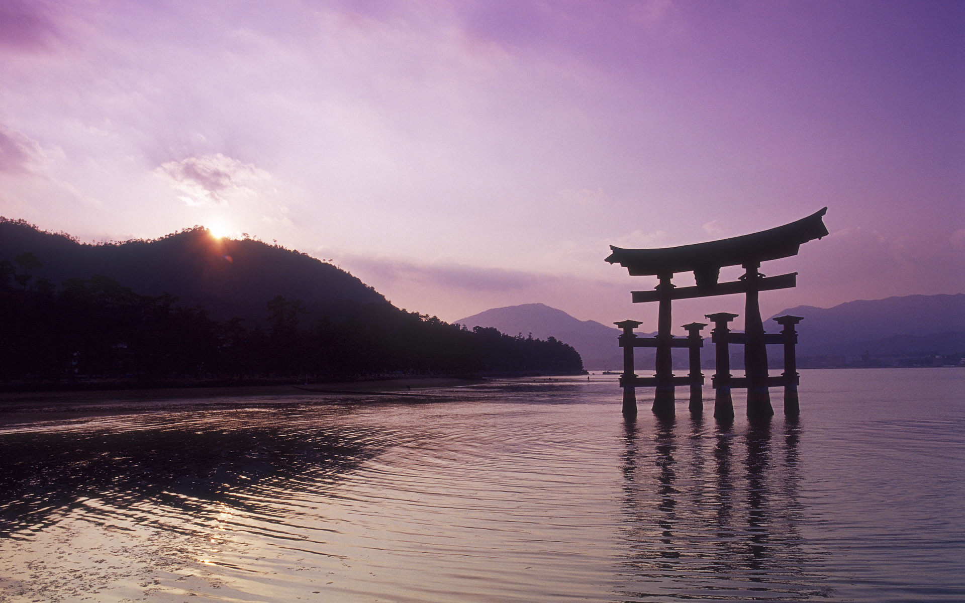 Itsukushima, Torii, Miyajima, Giappone, Tramonto, wallpaper Windows