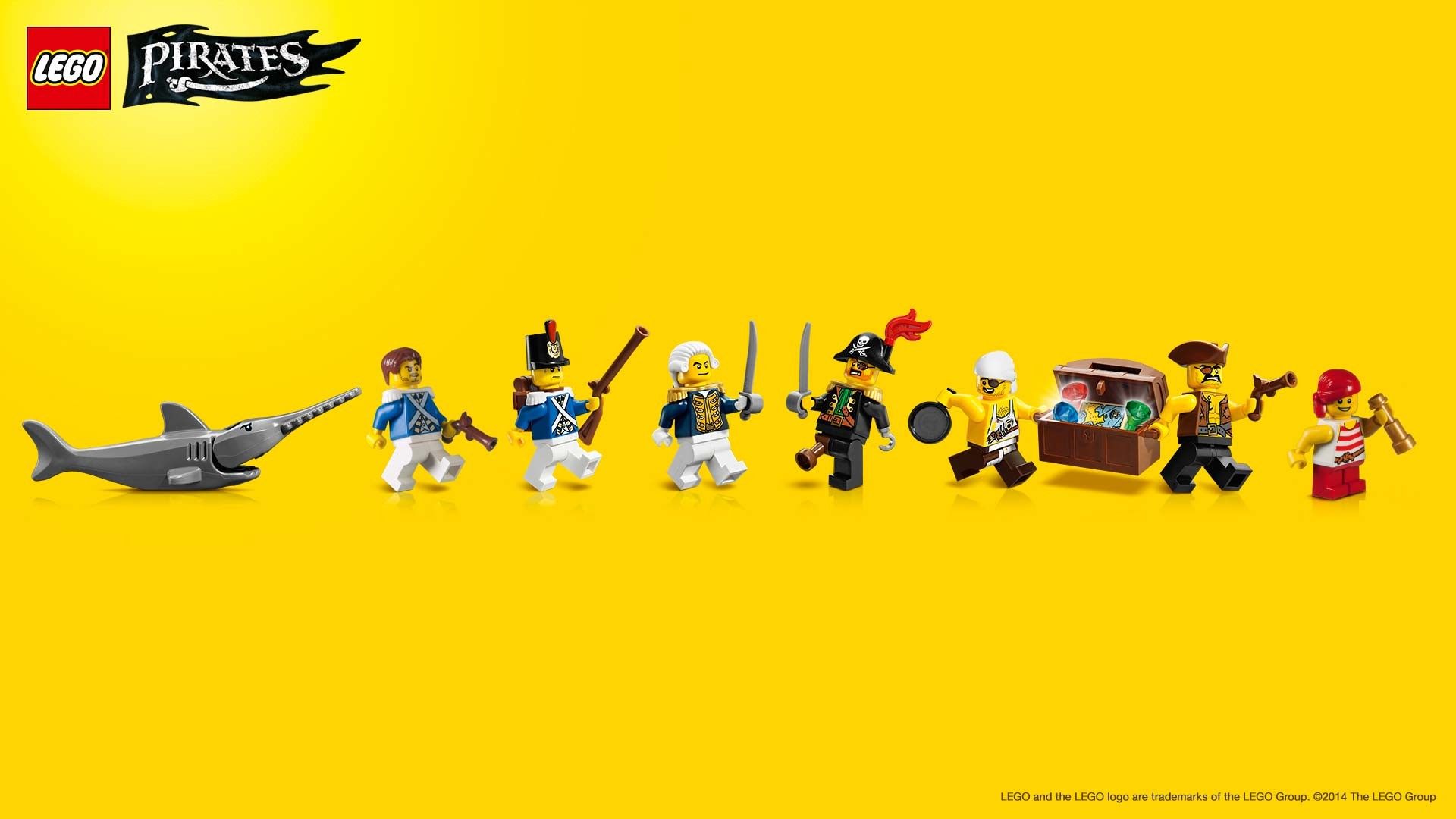 LEGO Pirates, Minifigure, Pirati, Sfondo giallo, 1920x1080, wallpaper desktop