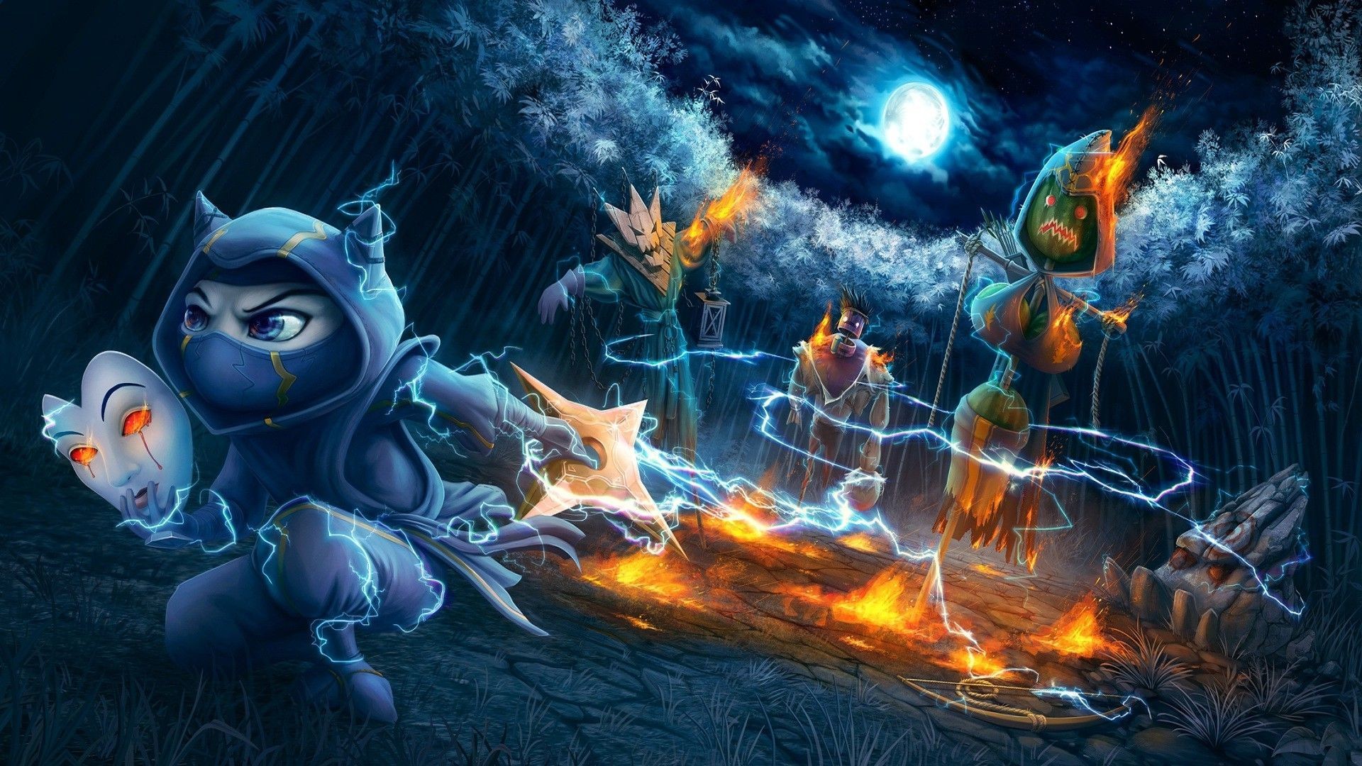 League of Legends, Ninja, Kennen, Akali, Notte, 16:9 Full HD, sfondo widescreen