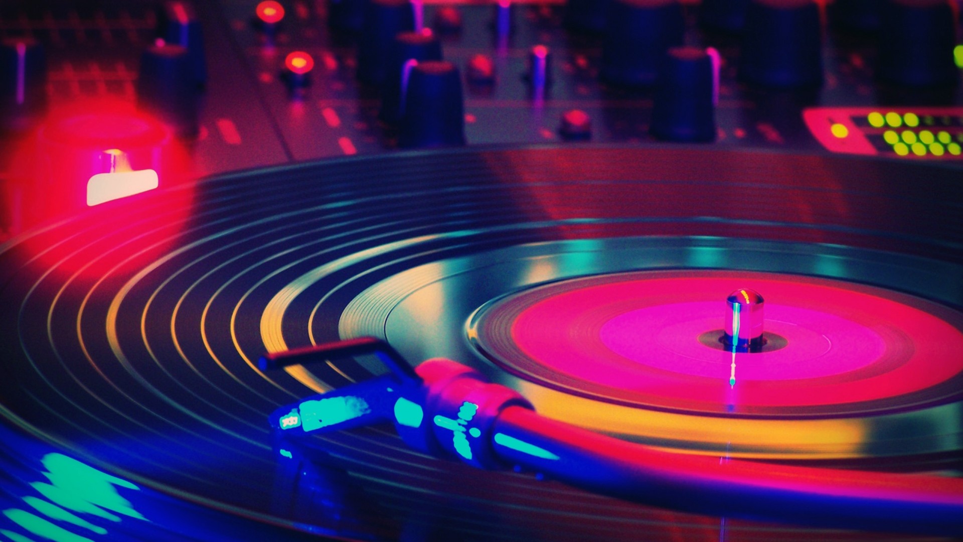 Giradischi, Disco in vinile, Neon, 16:9 Full HD, sfondo widescreen