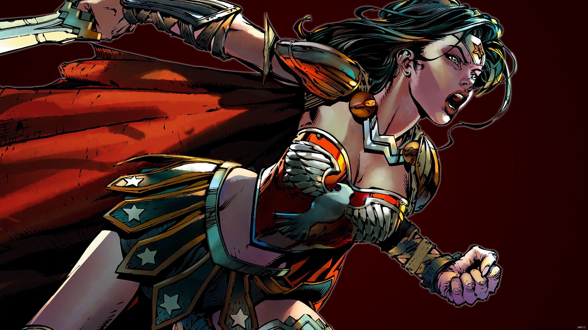 Wonder Woman, DC Comics, Fumetto, Mantello rosso, 1920x1080, sfondo per PC