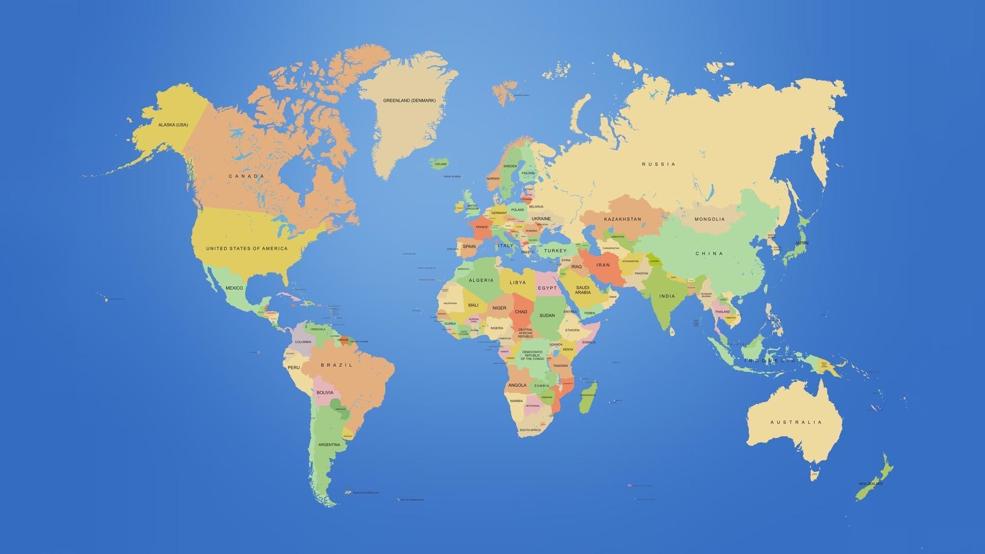 Mappa del mondo, Mappa politica, Planisfero, Blu, 16:9 Full HD, sfondo widescreen