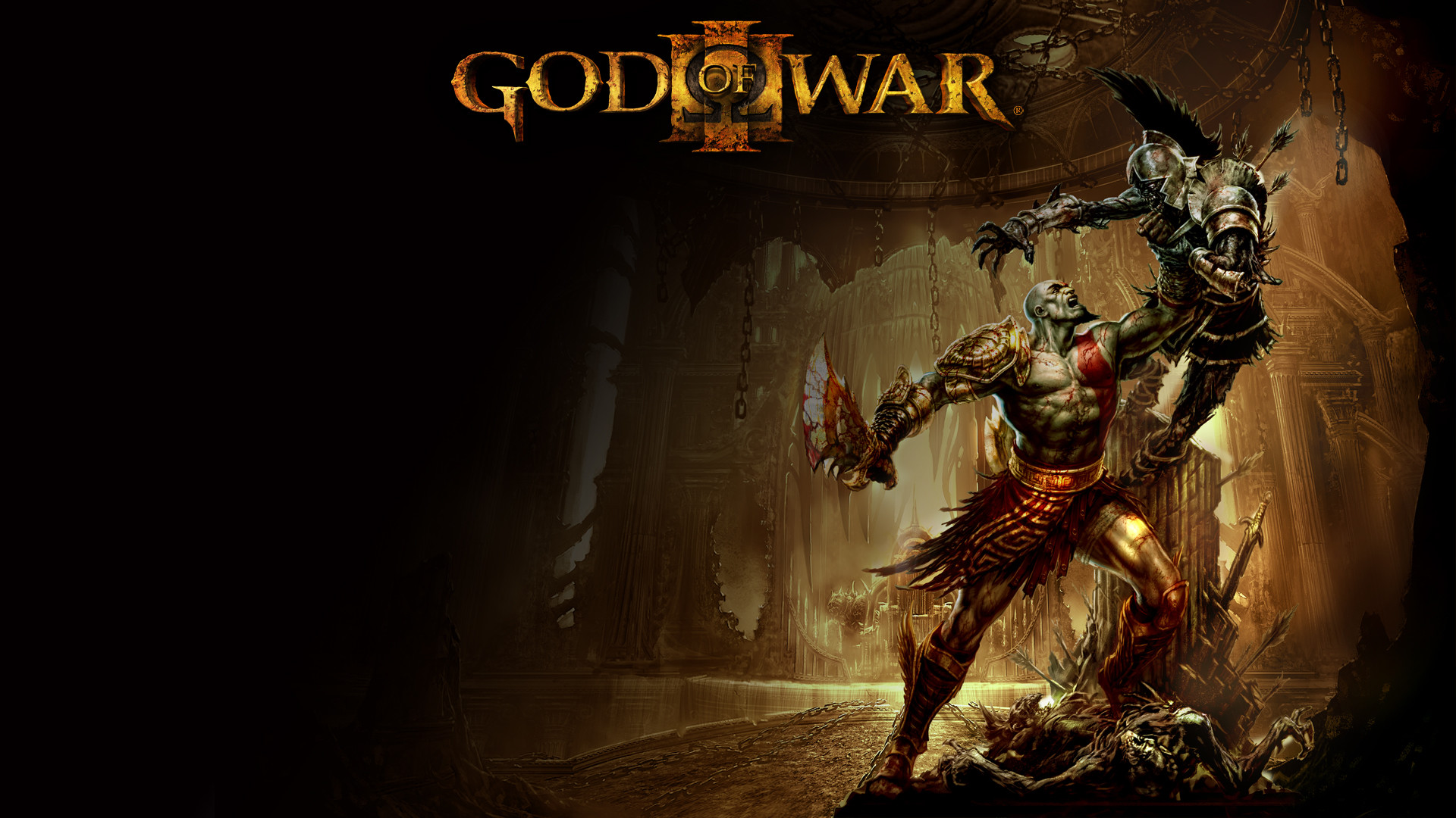 Kratos, God of War II, Logo, Sfondo scuro, 1920x1080, wallpaper desktop