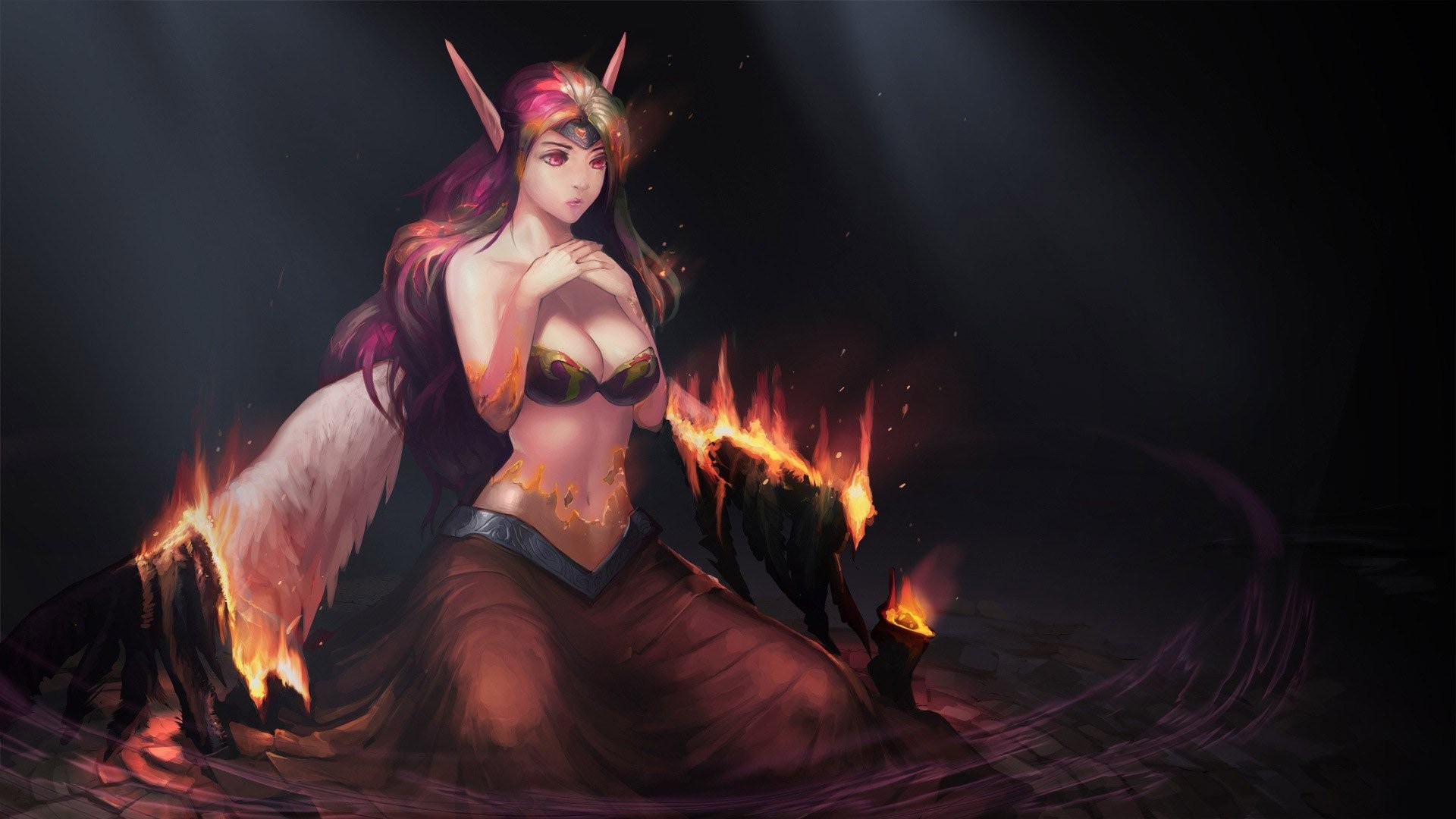 Elfa, Fiamme, Fan art, Full HD, sfondo per portatile