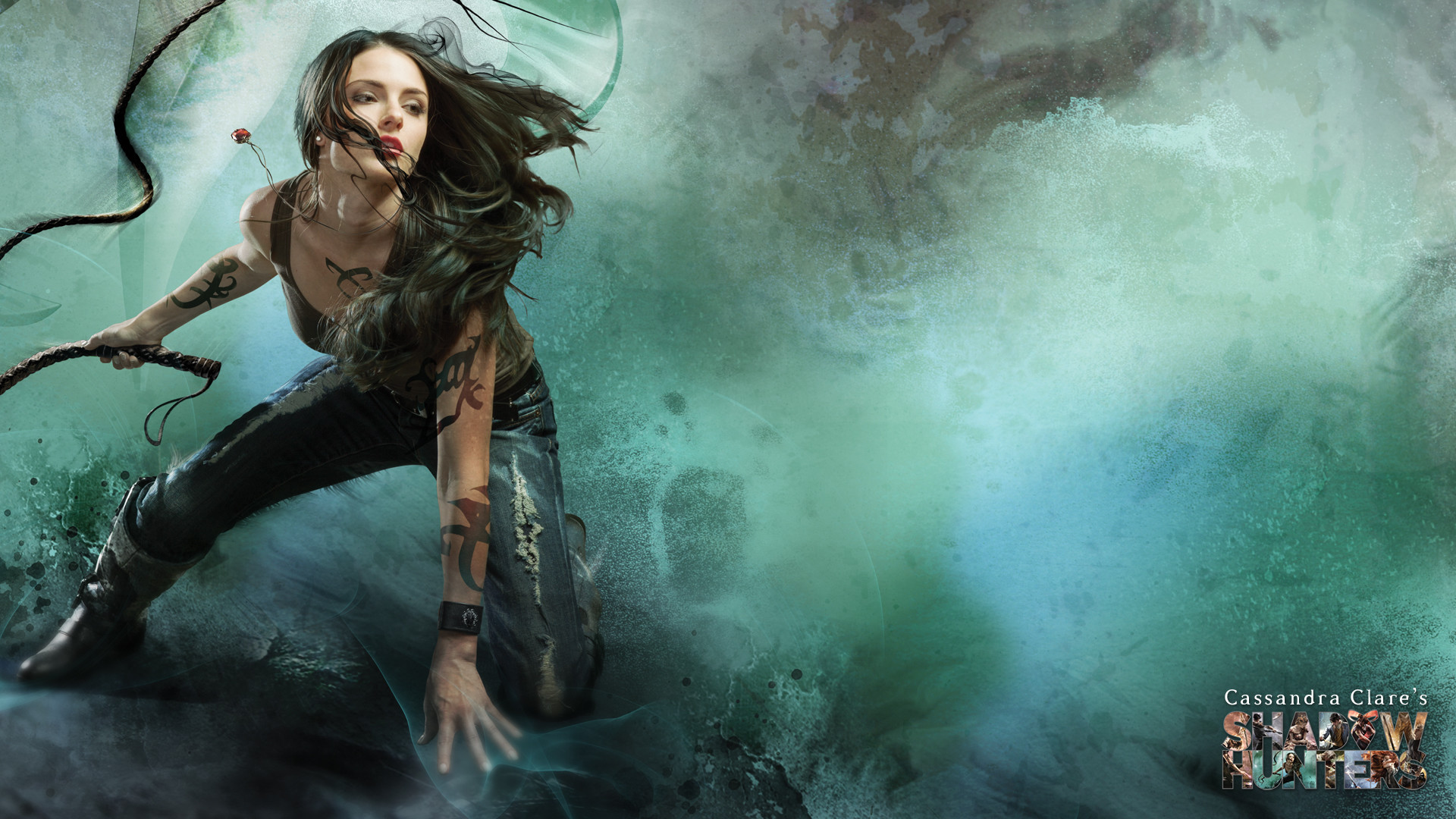 Isabelle Lightwood, Shadowhunters, Frusta, Arte digitale, Verde acqua, sfondo desktop Full HD