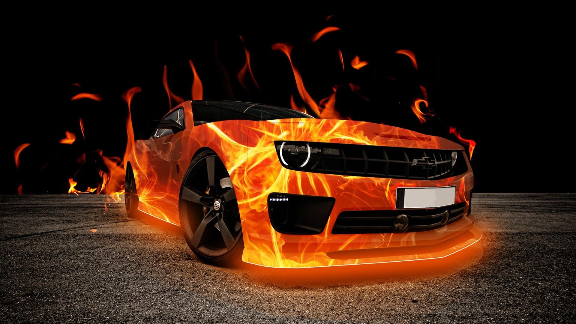 Chevrolet Camaro, Fiamme, Auto sportiva, Notte, Full HD, sfondo desktop